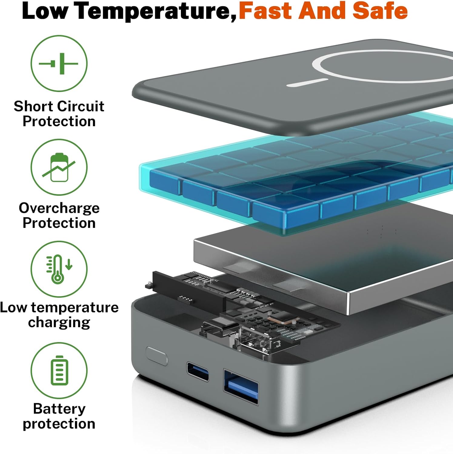 Magnetische kabellose Powerbank, tragbares Ladegerät mit 26800 mAh, USB-C-Eingang und -Ausgang, Telefon-Akku für iPhone 17/16/15/4/13/12-Serie und andere Android-Telefone (grau) – Bild 6