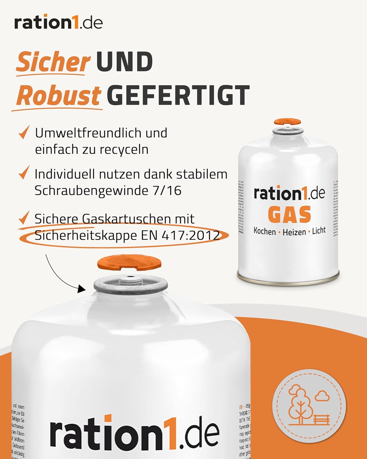 4 x Gaskartusche je 450 g, Gaskartuschen-Set von ration1, EN 417 Schraubkartusche, Ventilkartusche, Butan-Propan-Kartusche mit Gewinde für Campingkocher – Bild 5