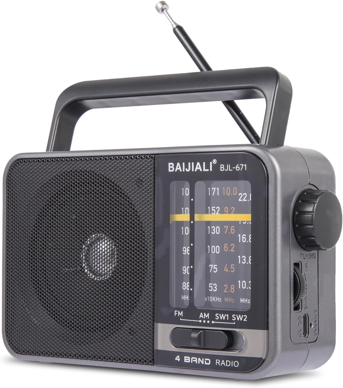 Tragbares FM/AM-Radio mit Lautsprecher, Transistorradio (batteriebetrieben oder USB) für drinnen, draußen und Notfälle (BJL-671)