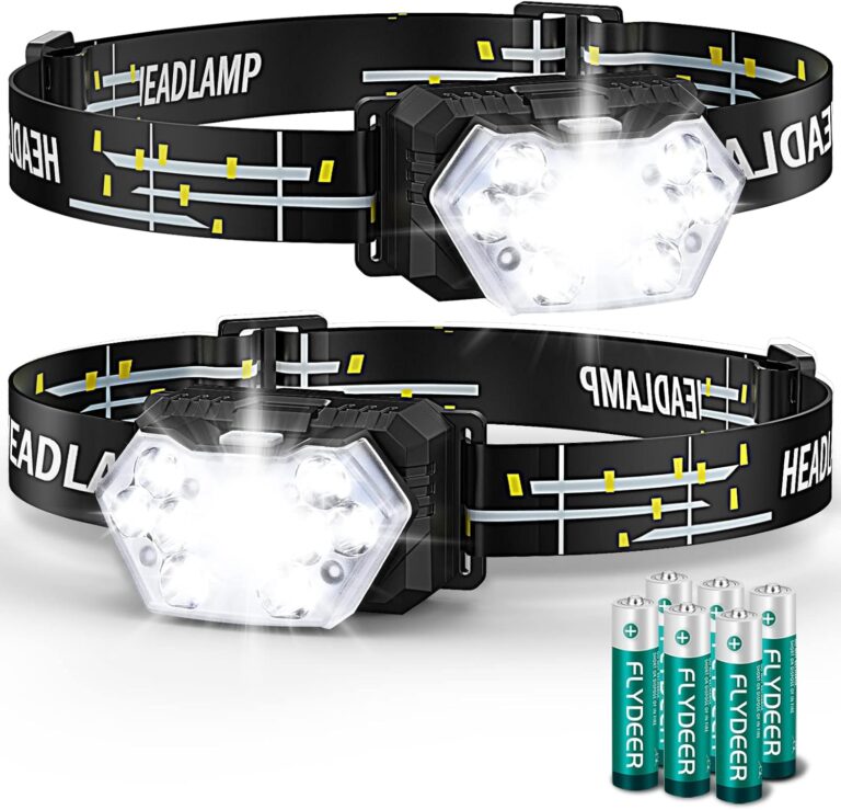 LED-Stirnlampe, 2 Stück, 2000 Lumen Stirnlampe, batteriebetrieben mit 6 Lichtmodi, 6 AAA-Batterien im Lieferumfang enthalten