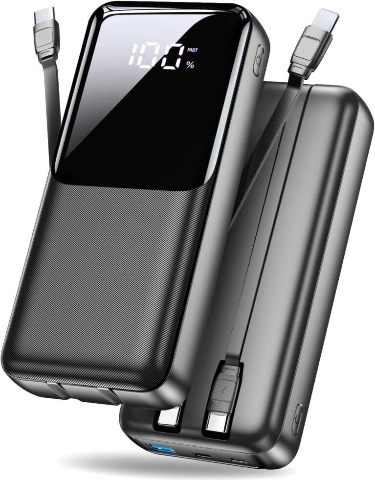 Powerbank 40000 mAh 22,5 W Powerbank PD USB-C Schnellladefunktion, tragbares Ladegerät mit 3 Anschlüssen & 2 integrierten Kabeln, externer Akku kompatibel mit iPhone 17 16 15 14 13, Android und mehr