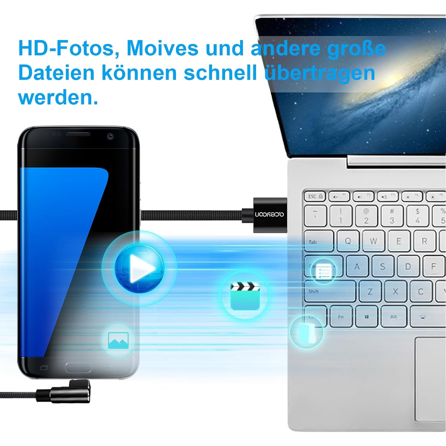 aceyoon USB auf USB C Kabel Kurz 20 cm, 3 Stück 3A USB C Kabel 90 Grad Nylon Typ C Ladekabel Winkel Schnellladekabel USB C für iPhone 17 16 15 Serie, für Galaxy S24 S23, für Huawei P40 P30 – Bild 3