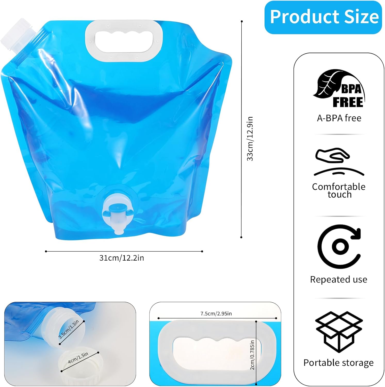 10L faltbarer Wasserkanister mit Wasserhahn, 4 Stück flexible Wasserbehälter, tragbare faltbare Trinkflasche, faltbare Wasserflasche, BPA-freier Wasserbeutel für Camping, Wandern und Wasserspeicherung zu Hause – Bild 2