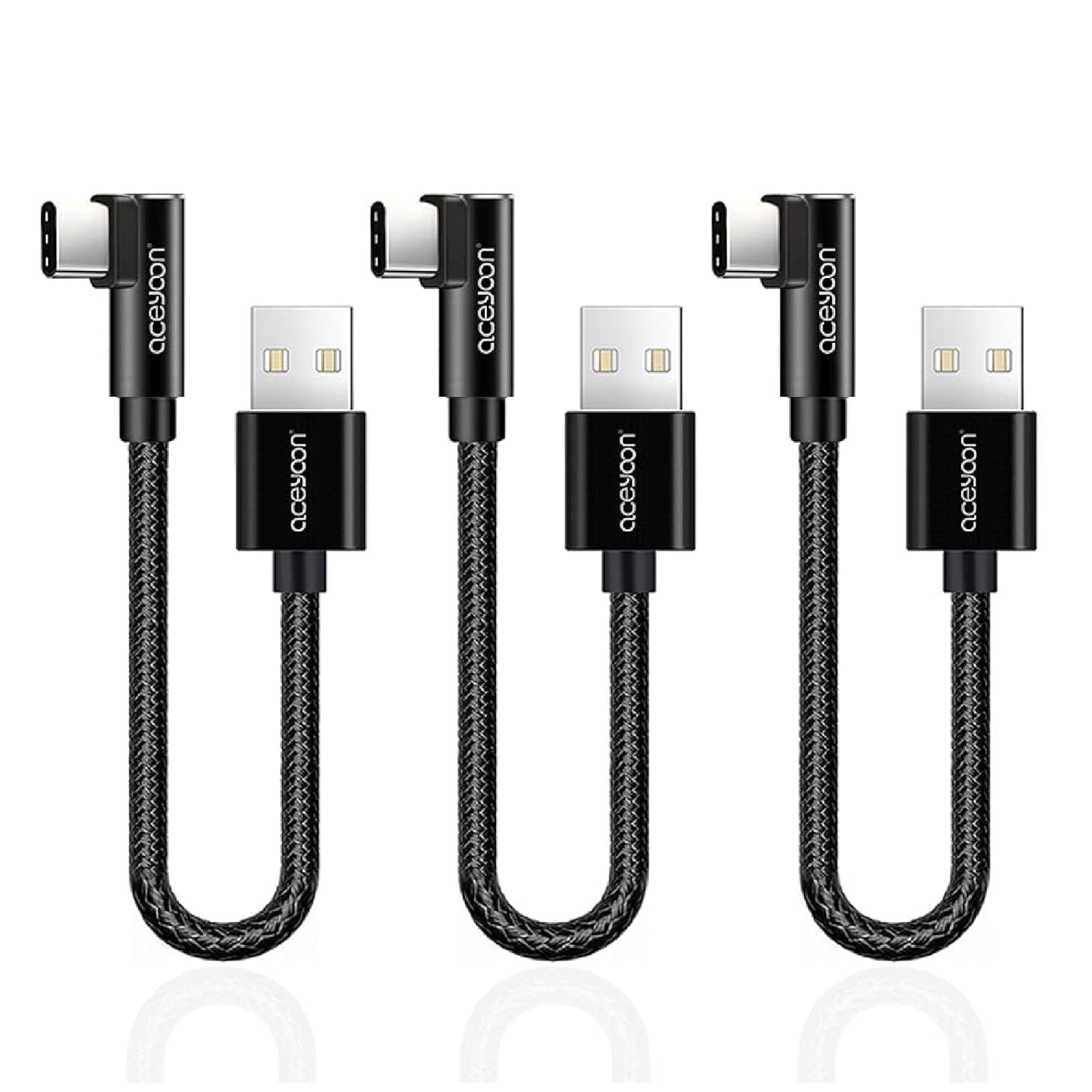aceyoon USB auf USB C Kabel Kurz 20 cm, 3 Stück 3A USB C Kabel 90 Grad Nylon Typ C Ladekabel Winkel Schnellladekabel USB C für iPhone 17 16 15 Serie, für Galaxy S24 S23, für Huawei P40 P30
