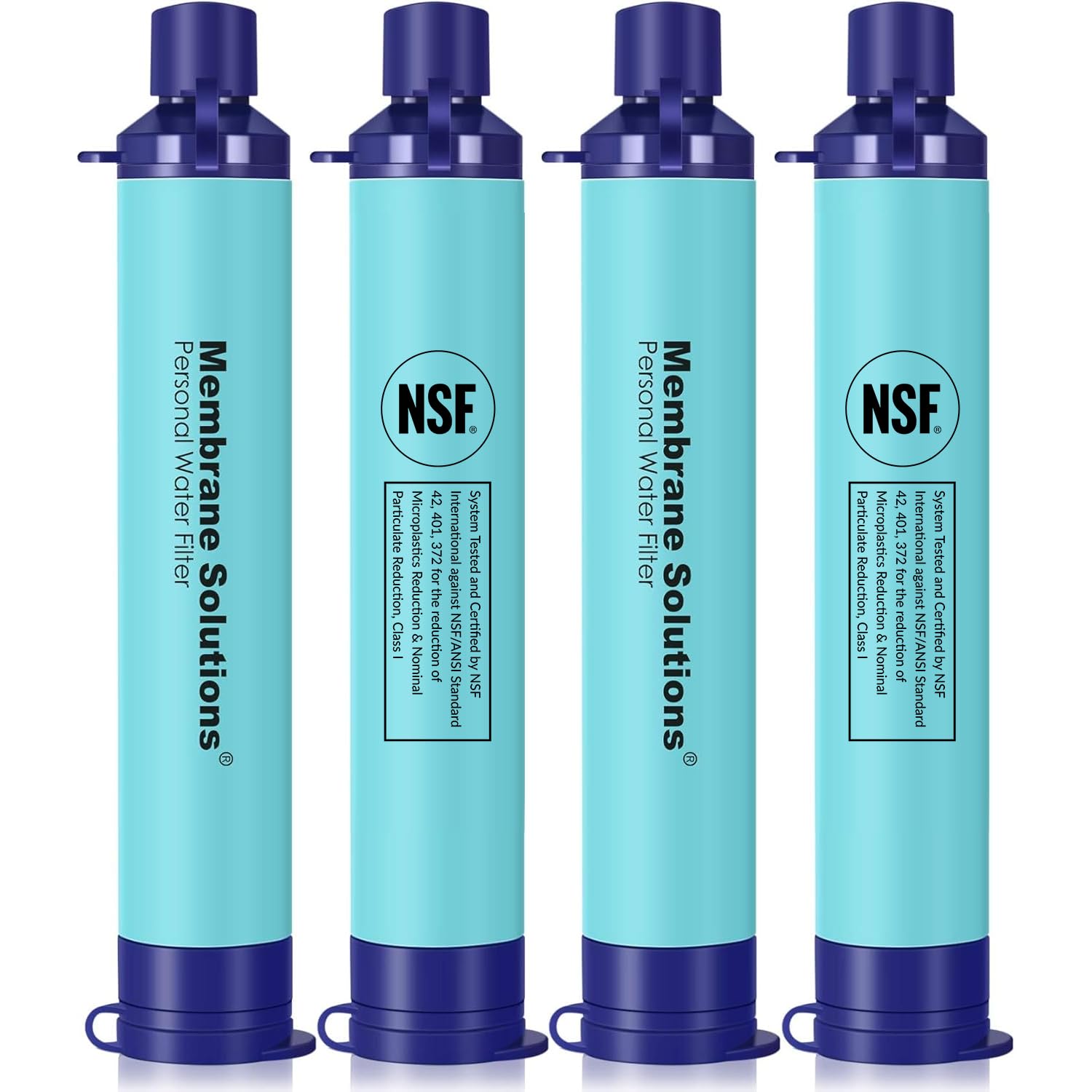 Membrane Solutions Tragbarer Stroh-Wasserfilter und Überlebensausrüstung für Wandern, Camping, Reisen und Notfall, blau, 4er-Pack