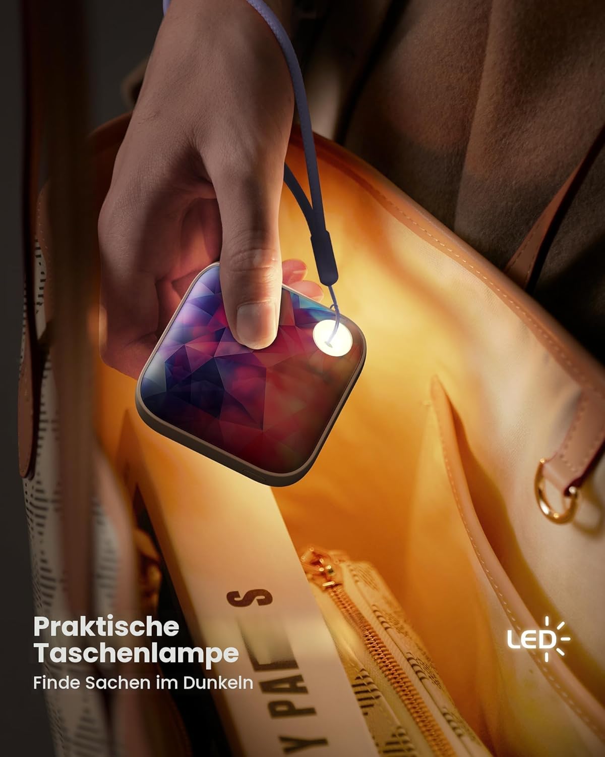 Gaiatop Elektrischer Handwärmer, 3 Heizstufen, 4000 mAh, doppelseitiger Taschenwärmer, wiederverwendbar mit Licht/Gurt, niedlicher Handwärmer in Handflächengröße, USB-Heizung, Geschenke für Winter-Gadgets – Bild 5