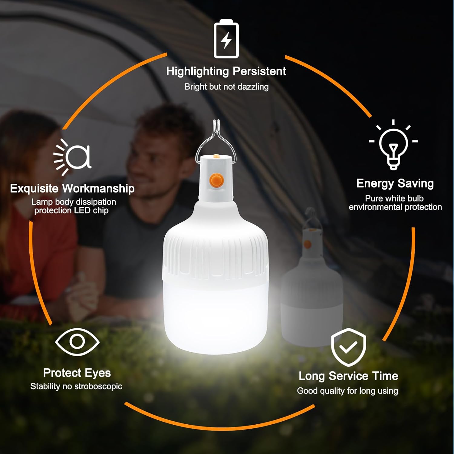 Ledeak 2 Stück LED-Campinglampe, wiederaufladbar, Zeltleuchte, Arbeitslampe mit Aufhängung und USB-Kabel, batteriebetrieben, wiederaufladbar, tragbar, 500 Lumen, Zeltleuchte für Camping, Terrasse, Garten, Grill – Bild 4