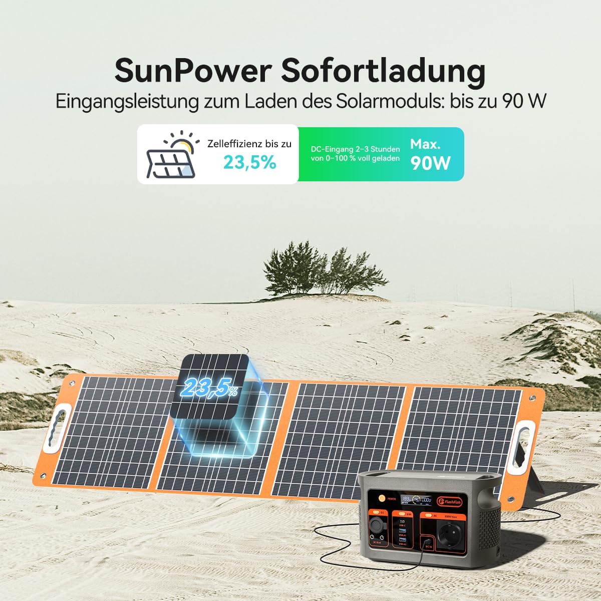 FlashFish 300 W tragbares Kraftwerk mit Solarpanel 100 W, 179,2 Wh LiFePO4-Akku, Schnellladung 0–80 % in 1 Stunde, EPS-Funktion, multifunktionaler Solargenerator für Camping, Outdoor, Reisen, Notfälle