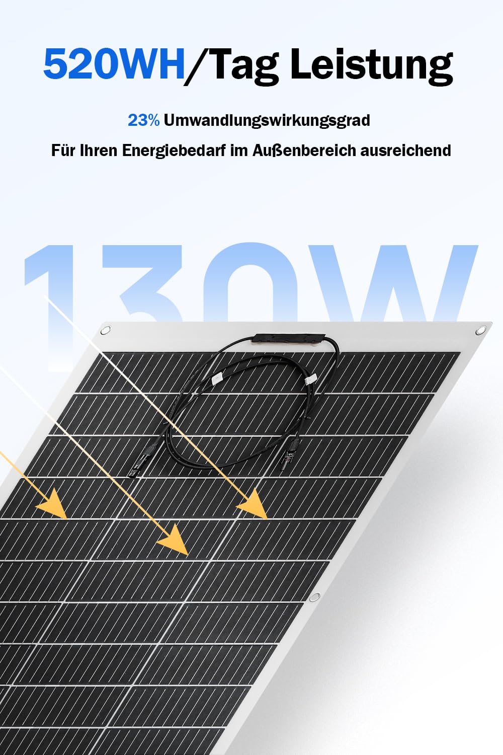 ECO-WORTHY Flexibles monokristallines Solarpanel, 130 W, 12 V, mit Ladekabel für Wohnmobile, Autos, Boote, 12-V-Batterien – Bild 2
