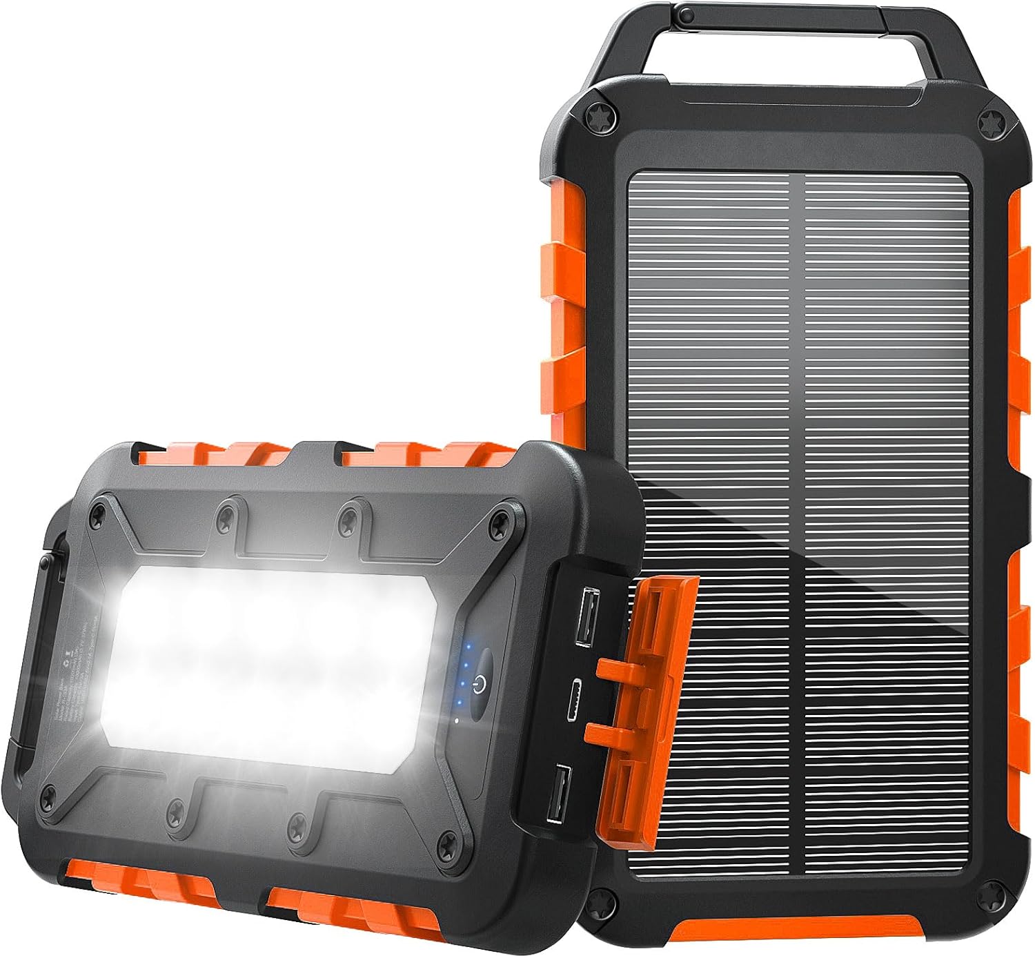 Solar Power Bank 10000 mAh PD 15 W Tragbares Solarladegerät USB C Outdoor Wasserdichter externer Akku mit LED-Licht und 3 Ausgängen für Tablets Smartphones Outdoor Camping Orange