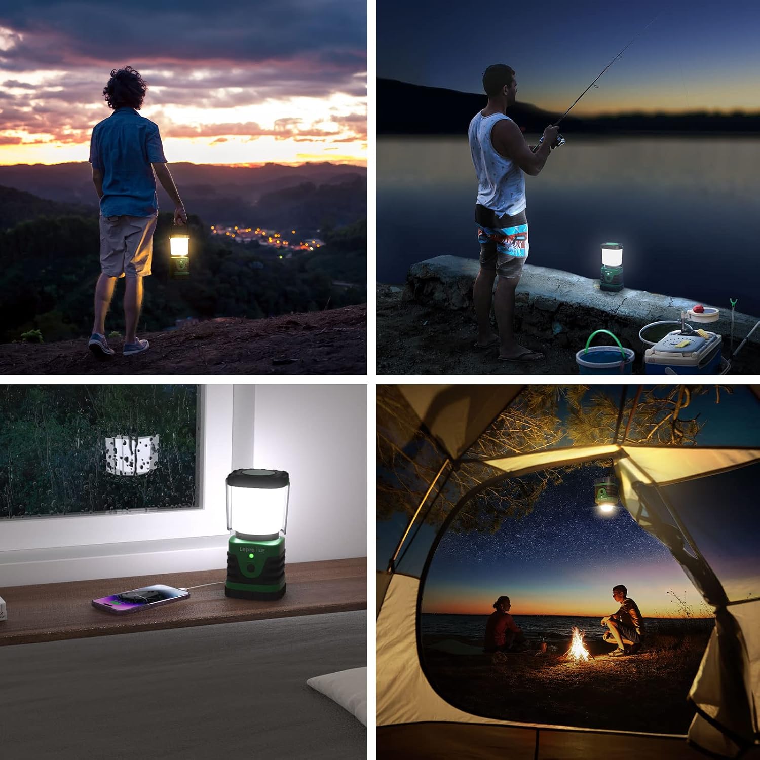 LE Tragbare LED-Campinglaterne, superheller 4400 mAh batteriebetriebener Suchscheinwerfer mit Aufhänger und Haken, 4 Helligkeitsstufen, dimmbares Notlicht für Stromausfälle, Wandern, Camping, Notfälle, Pannen und mehr – Bild 7