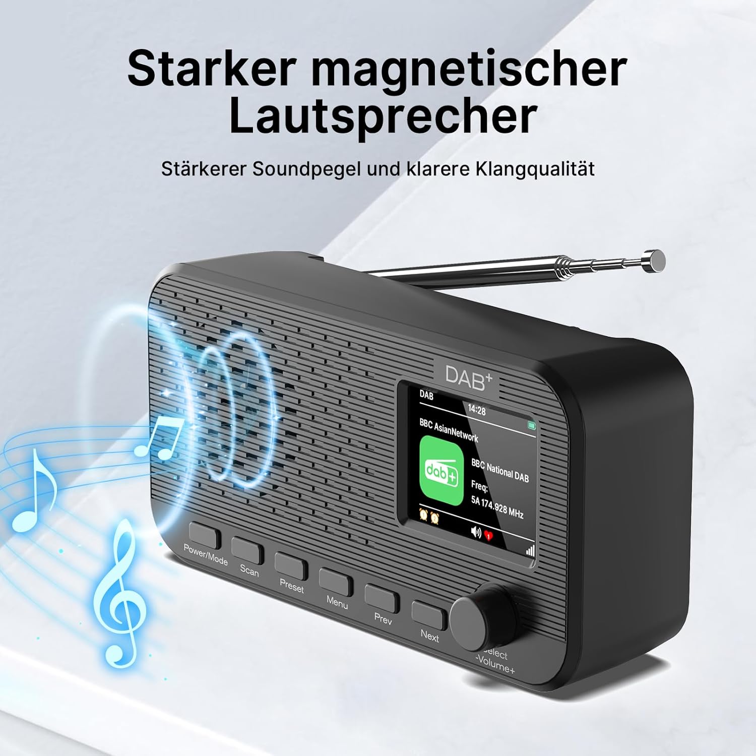 DAB-Radio mit Bluetooth, wiederaufladbares UKW-Digitalradio, Radios batteriebetrieben, tragbares DAB+-Radio, Küchenradio mit 80 Voreinstellungen, 2,4-Zoll-Farbdisplay, Dual-Wecker, Sleep-Timer – Bild 5