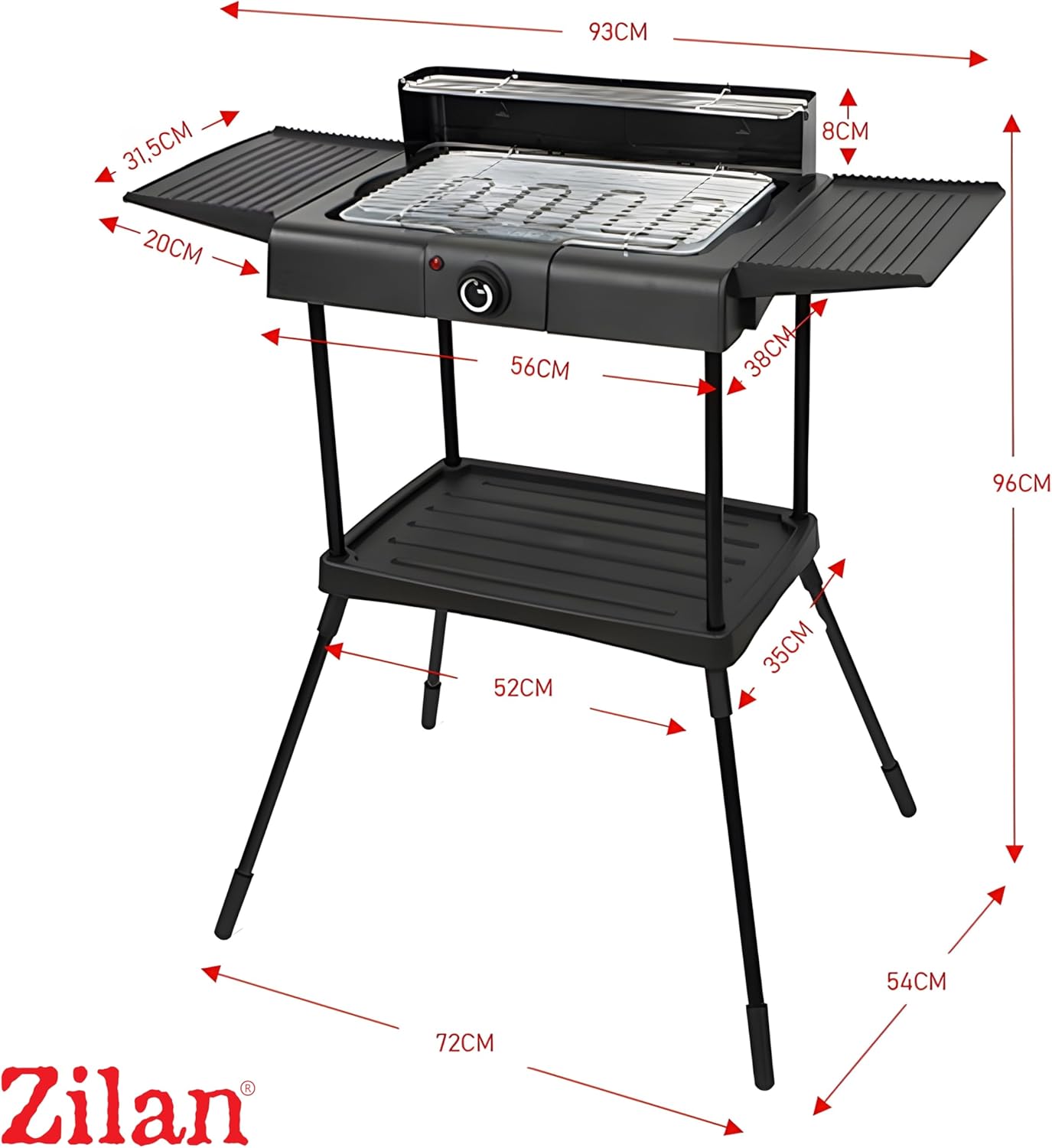 2-in-1 Elektrogrill Standgrill Tischgrill elektrisch 2.400 Watt – Elektrogrill für Balkon, Outdoor und Indoor mit Standfuß große Grillfläche stufenlose Temperaturregelung Elektro-BBQ-Grill – Bild 8
