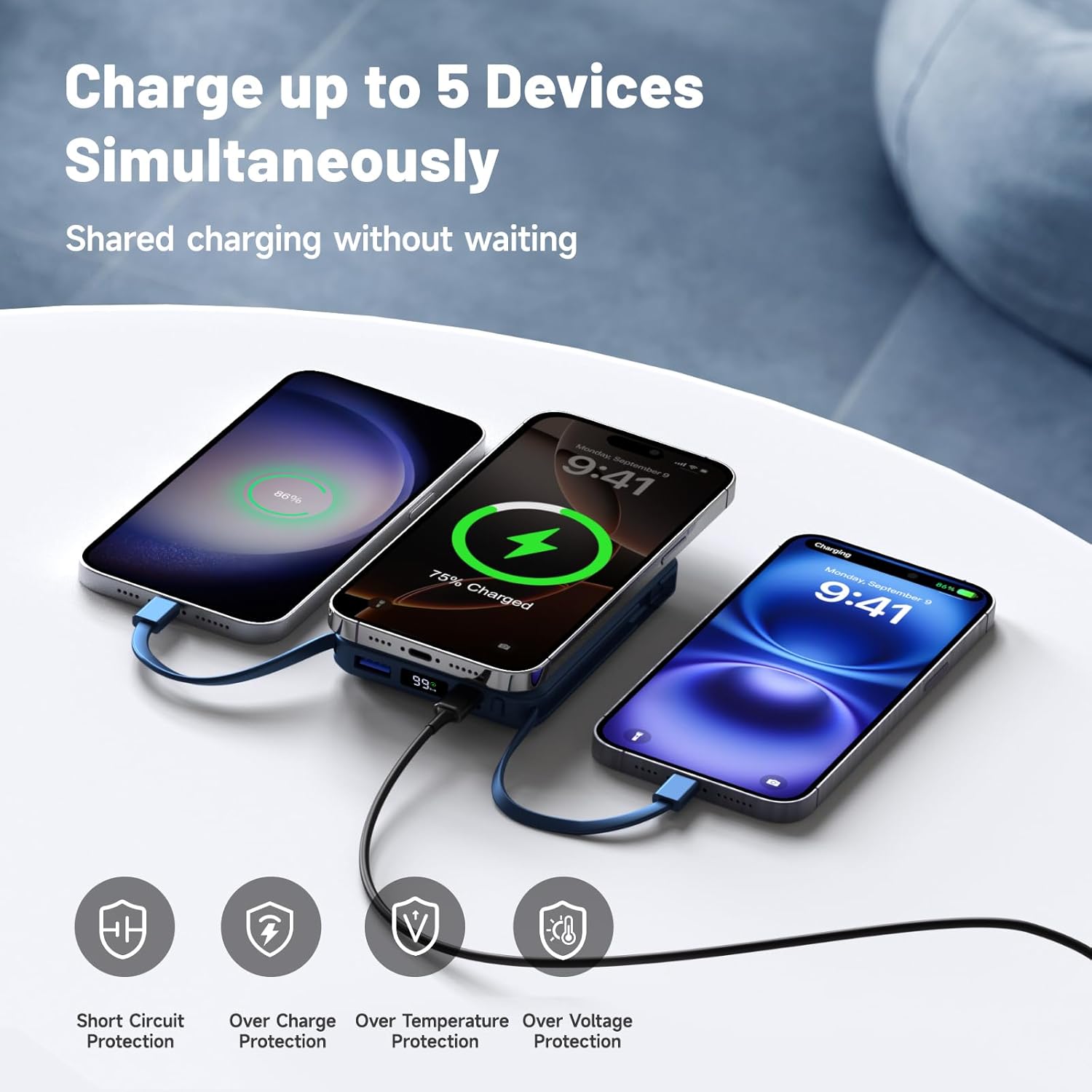 Magsafe Powerbank 10000 mAh, kabellose magnetische Powerbank, schnelles Aufladen mit LED-Anzeige und USB-C-Ladekabel, externer Akku für iPhone 17/16/15/14/13/12 Pro Max/Pro/Plus (blau) – Bild 6