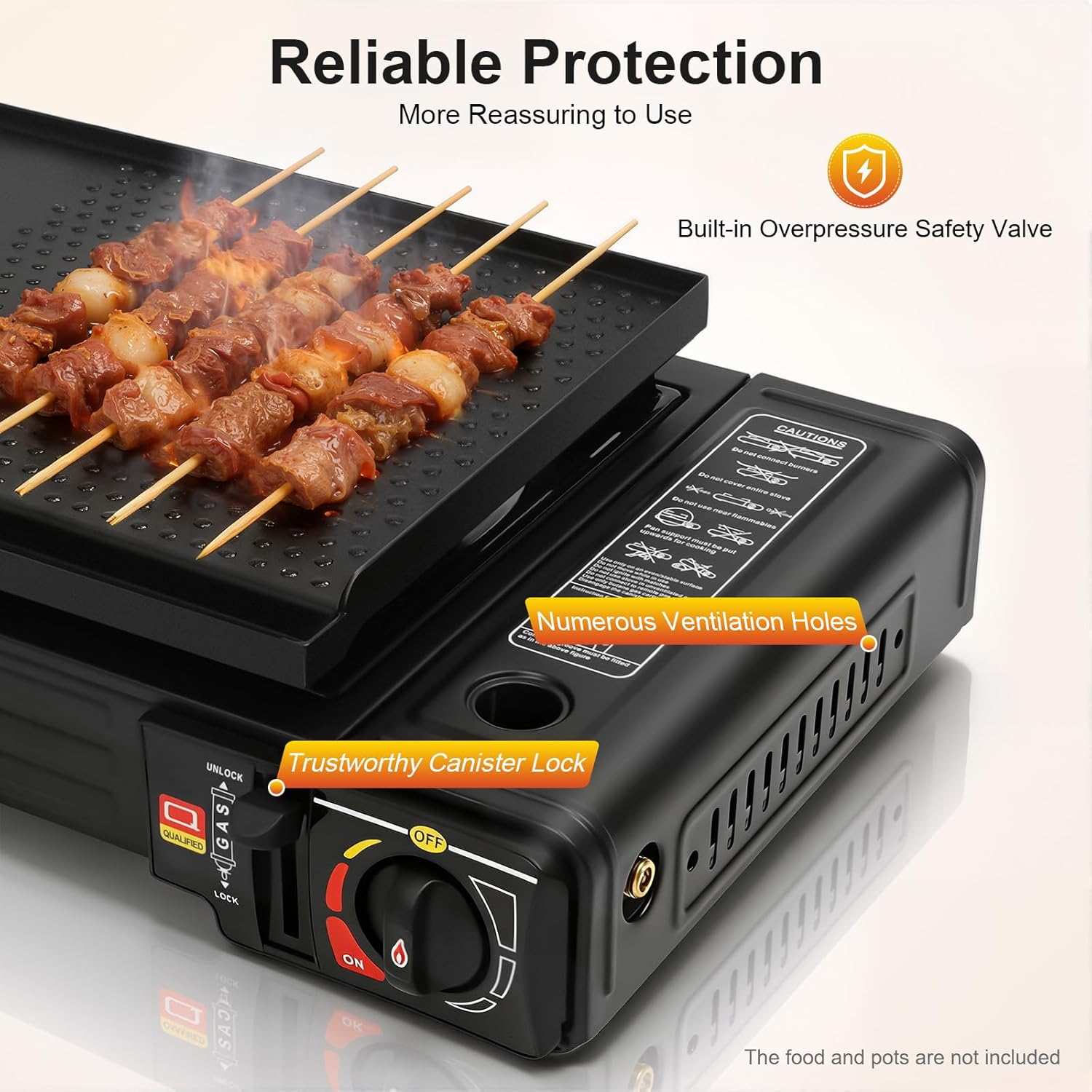 Gaskocher 2 Brenner 2 x 2500 W Gaskocher mit Grillplatte, Campingkocher 2 Brenner, Überdruckschutzventil, Campingkocher für Töpfe bis 34 cm – Bild 4