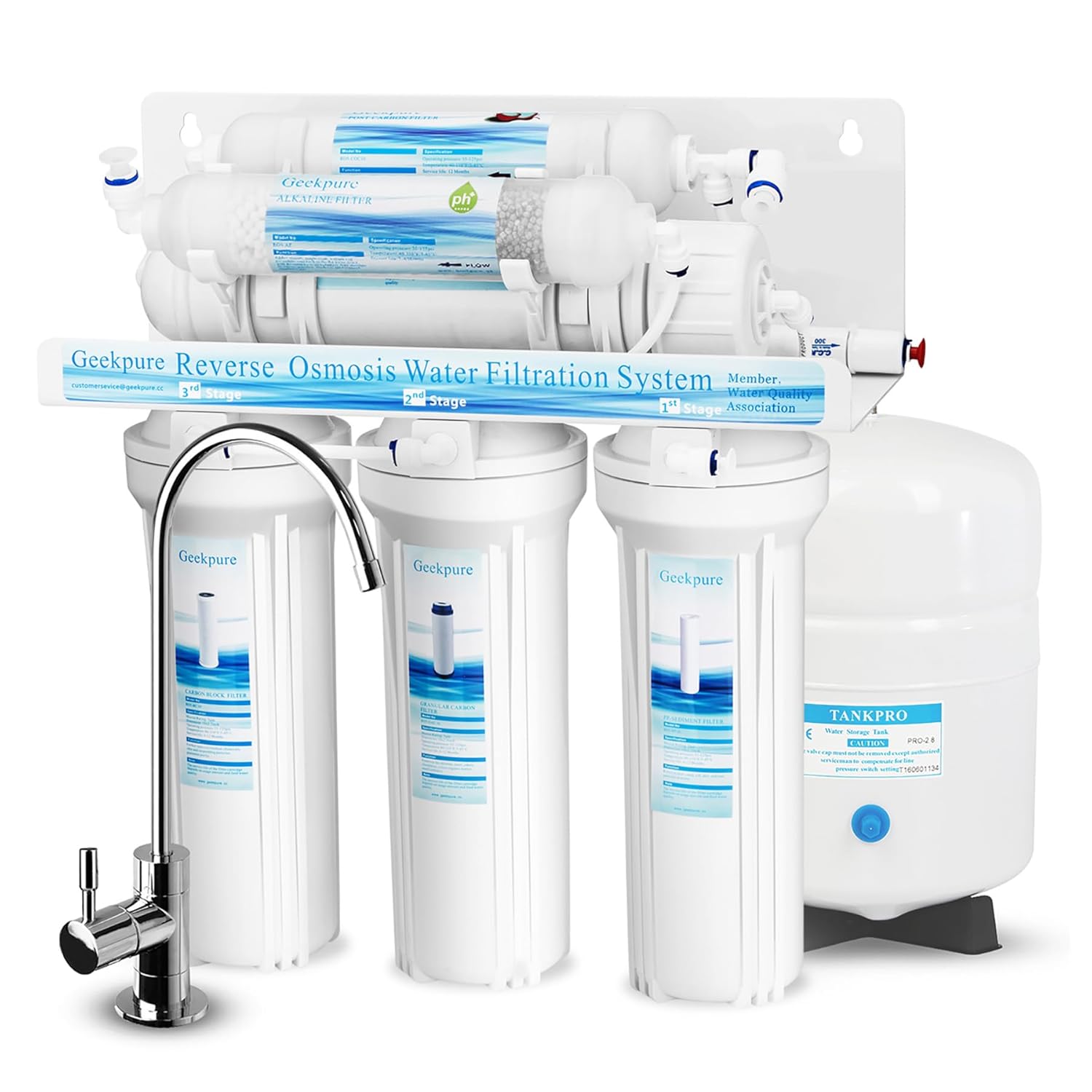 Geekpure 6-stufiges Umkehrosmose-Trinkwasserfiltersystem mit alkalischem pH + Remineralisierungsfilter -75GPD