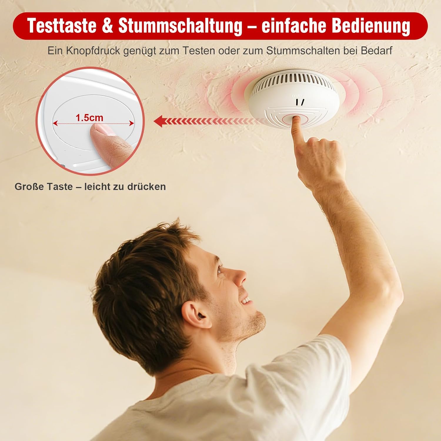 DAYTECH Rauchmelder 10 Jahresbatterie – 6 Rauchmelder mit Magnethalter-Set, TÜV Rheinland zertifiziert, Feuermelder mit 85 dB & Test-/Stummschalter – Feuermelder für Schlafzimmer, Kinderzimmer – Bild 6