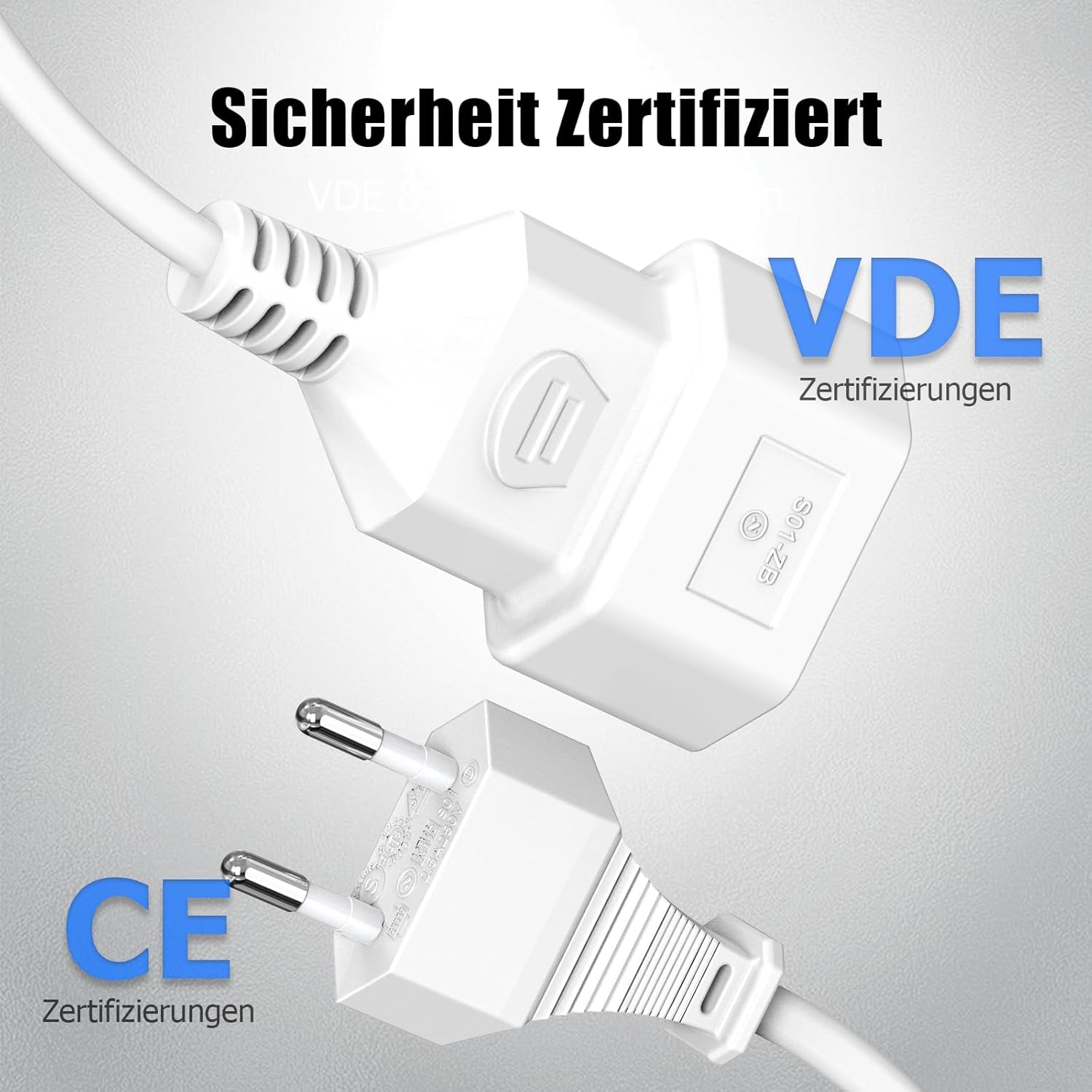 Stromkabel Verlängerungskabel, Ancable 3M Verlängerungskabel flach, VDE-zertifiziert, Euro-Stecker Typ C auf Euro-Buchse, Verlängerungskabel Netzkabel für TV, Monitor, Haushaltsgeräte, Weiß – Bild 4