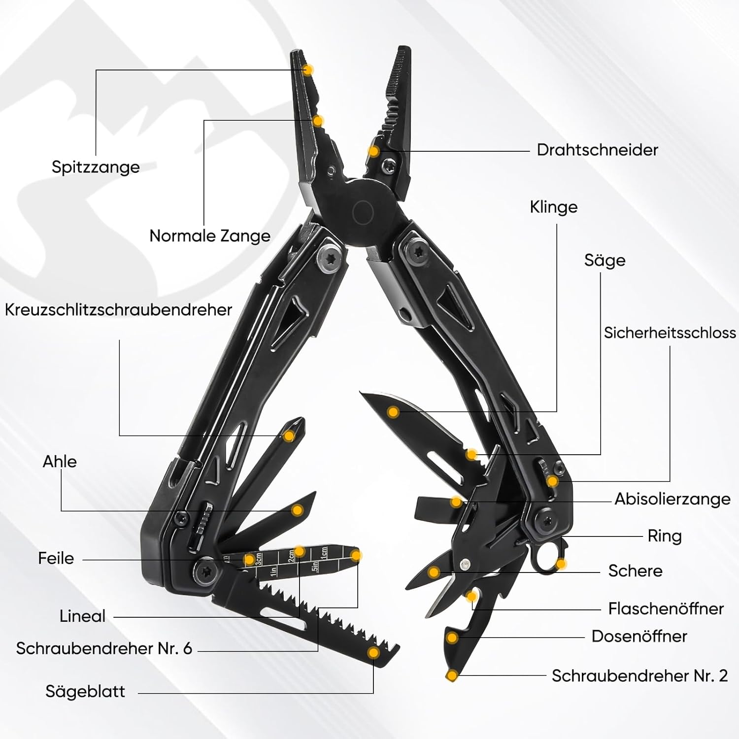 Multper Multitool Edelstahl Multifunktionswerkzeug mit EDC Taschenmesser Spitzzange Schraubendreher, DIY Outdoor Camping Wandern Survival Tool mit Tragetasche, Geschenk für Männer – Bild 7