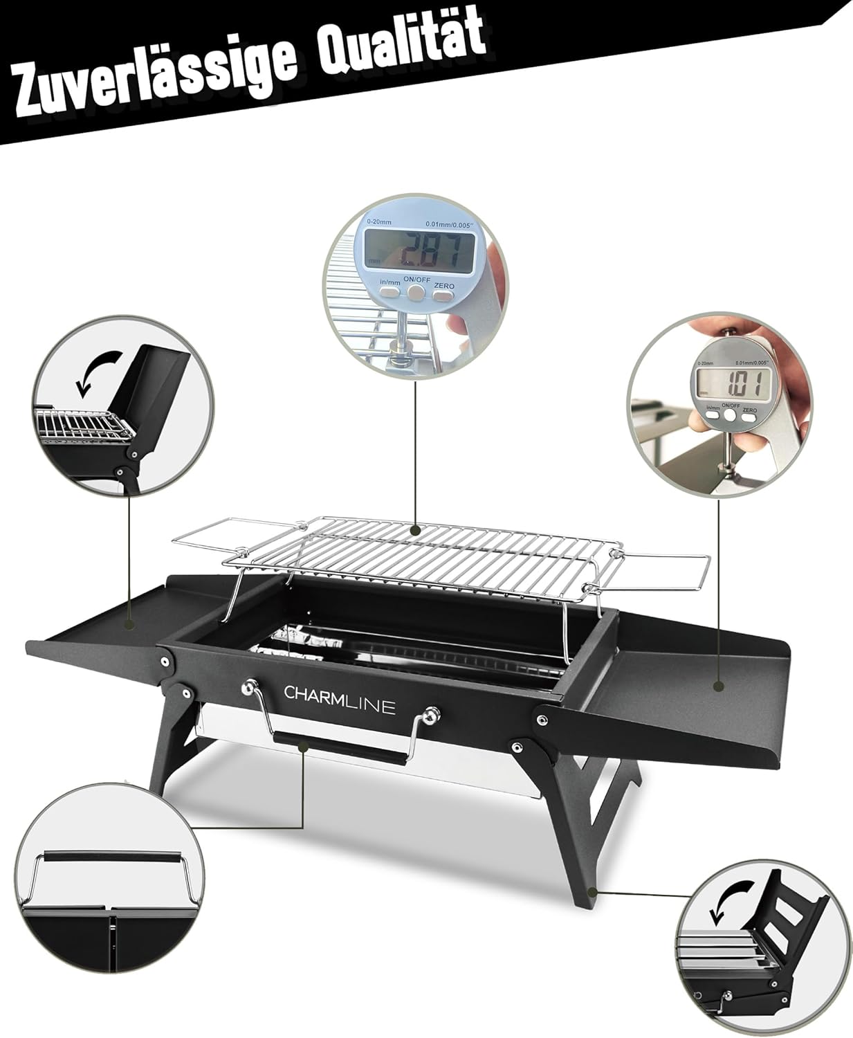 Charmline 34 x 23 cm faltbarer tragbarer Holzkohlegrill, kleiner Camping-Grill, Holzkohle, Picknick-Grill, BBQ-Grill für den Außenbereich, geeignet für Gärten, Strände, Rasenflächen und Tischplatten, schwarz – Bild 4