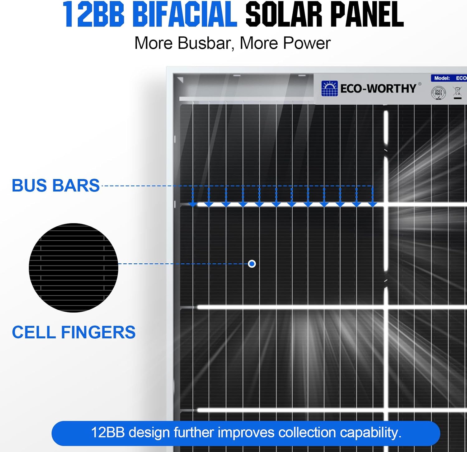 ECO-WORTHY 390 W 12 V bifaziales Solarpanel, 2 Stück, 195 W monokristallines Solarpanel, ideal zum Laden von 12 V-Batterien, für Wohnmobil, Garten, Wohnmobil, Boot und Dach des Hauses – Bild 5