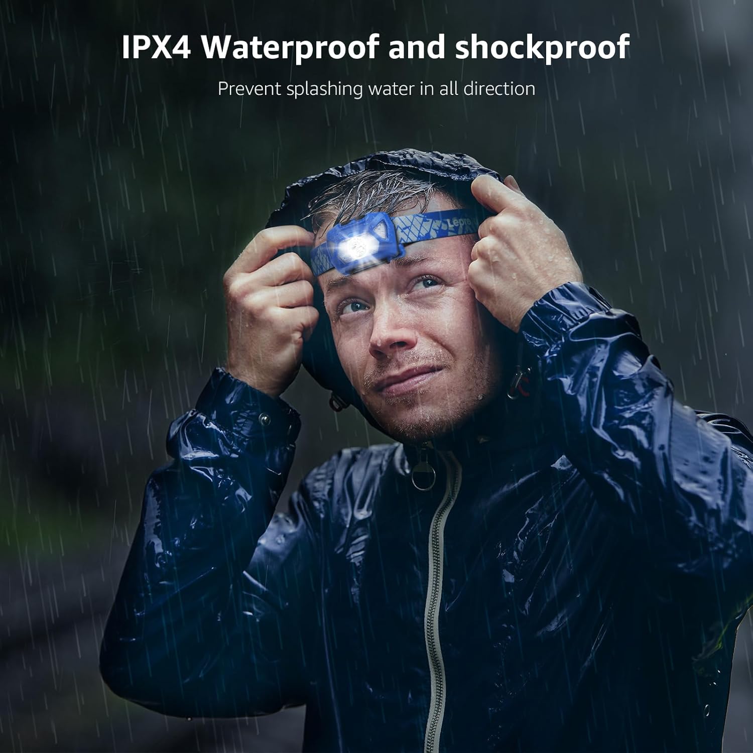 Lepro LED wiederaufladbare Stirnlampe, 2000 Lux superhelle Stirnlampe mit rotem Licht und 6 Lichtmodi, IPX4 wasserdichte Stirnlampe, ideal für Camping und Joggen, blau, 2er-Pack (inkl. USB-Kabel) – Bild 5