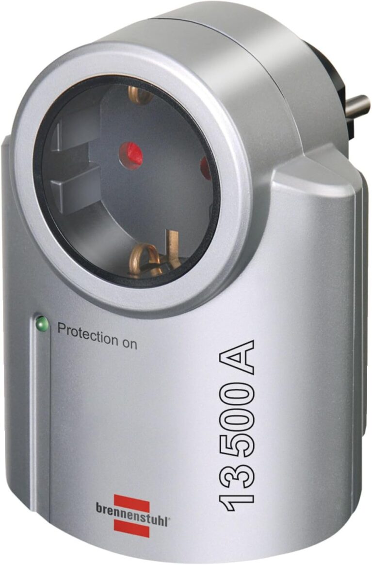 Brennenstuhl Primera-Line, Steckdosenadapter mit Überspannungsschutz (Adapter als Blitzschutz für Elektrogeräte) silber/schwarz