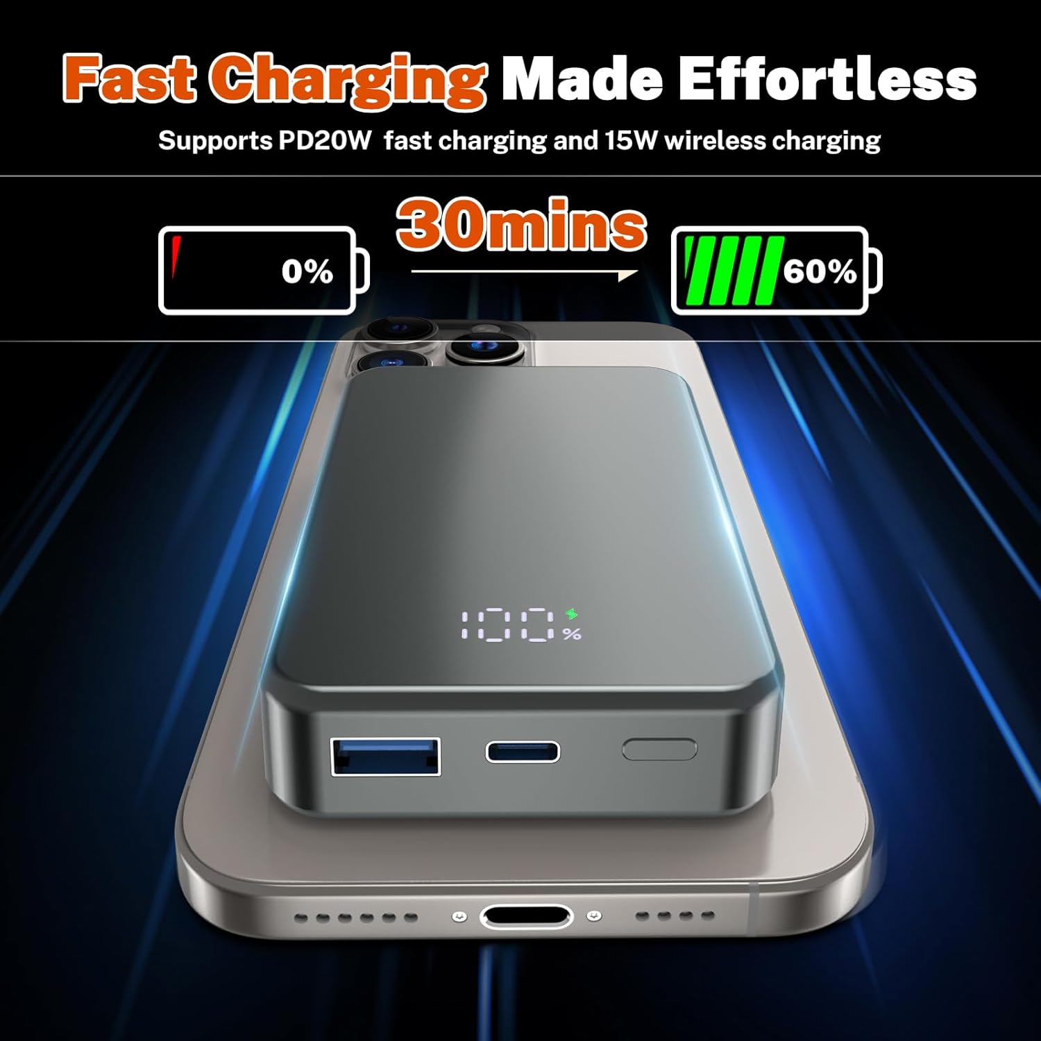 Magnetische kabellose Powerbank, tragbares Ladegerät mit 26800 mAh, USB-C-Eingang und -Ausgang, Telefon-Akku für iPhone 17/16/15/4/13/12-Serie und andere Android-Telefone (grau) – Bild 5