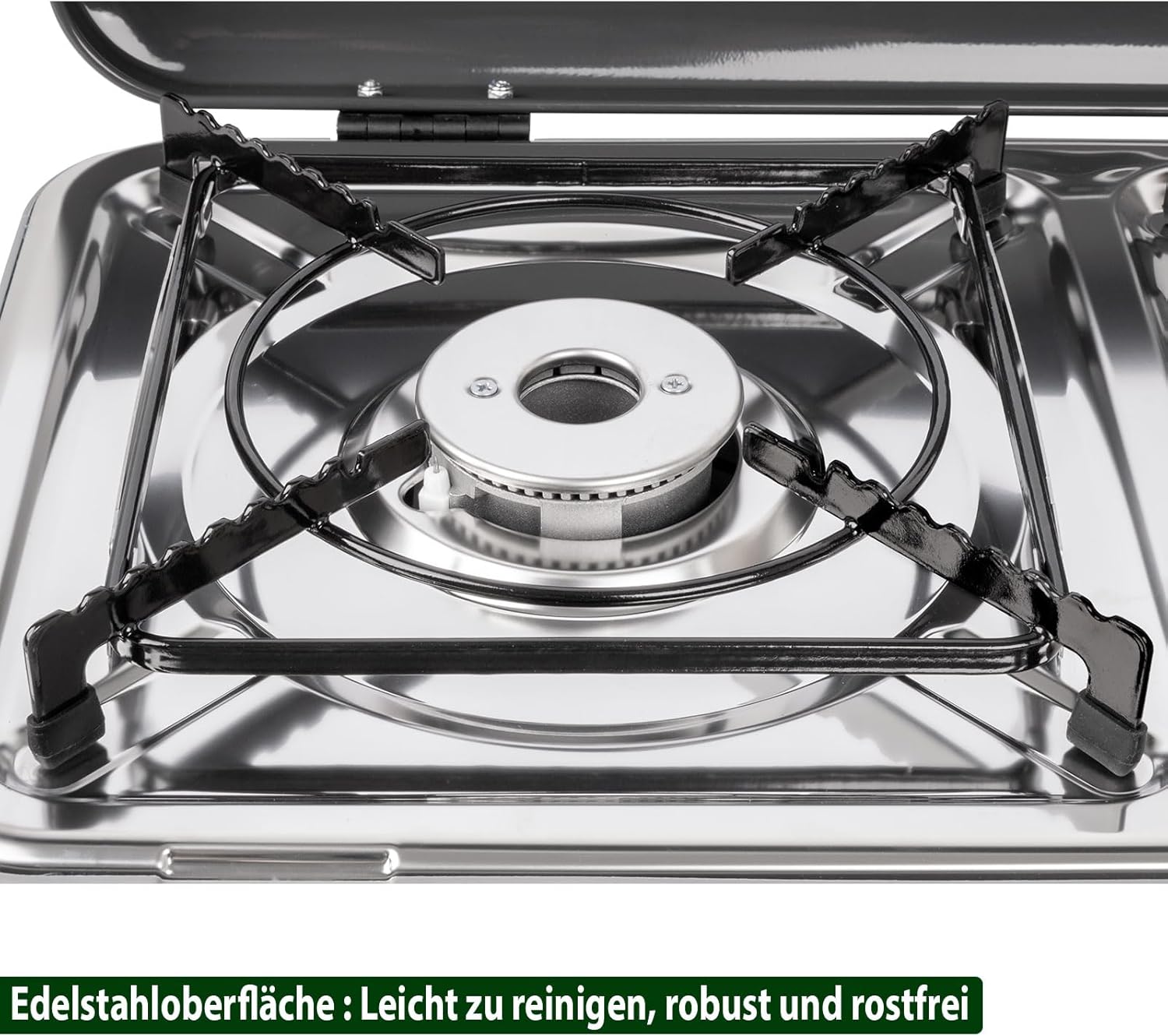 BRUNNER: Powerkook 2-in-1 Tisch-Campingkocher 2-flammiger Edelstahl-Gasgrill & Gaskocher 50 mbar mit Grillplatten mit Gasregler + Gasschlauch – Bild 7