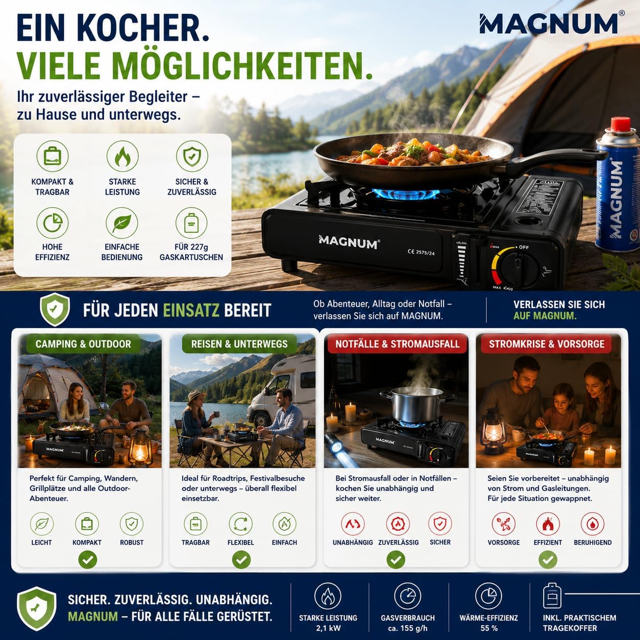 MAGNUM Gaskocher mit 4 x Gaskartuschen – Campingkocher mit Gaskartuschen – Gaskocher Camping – Bild 5