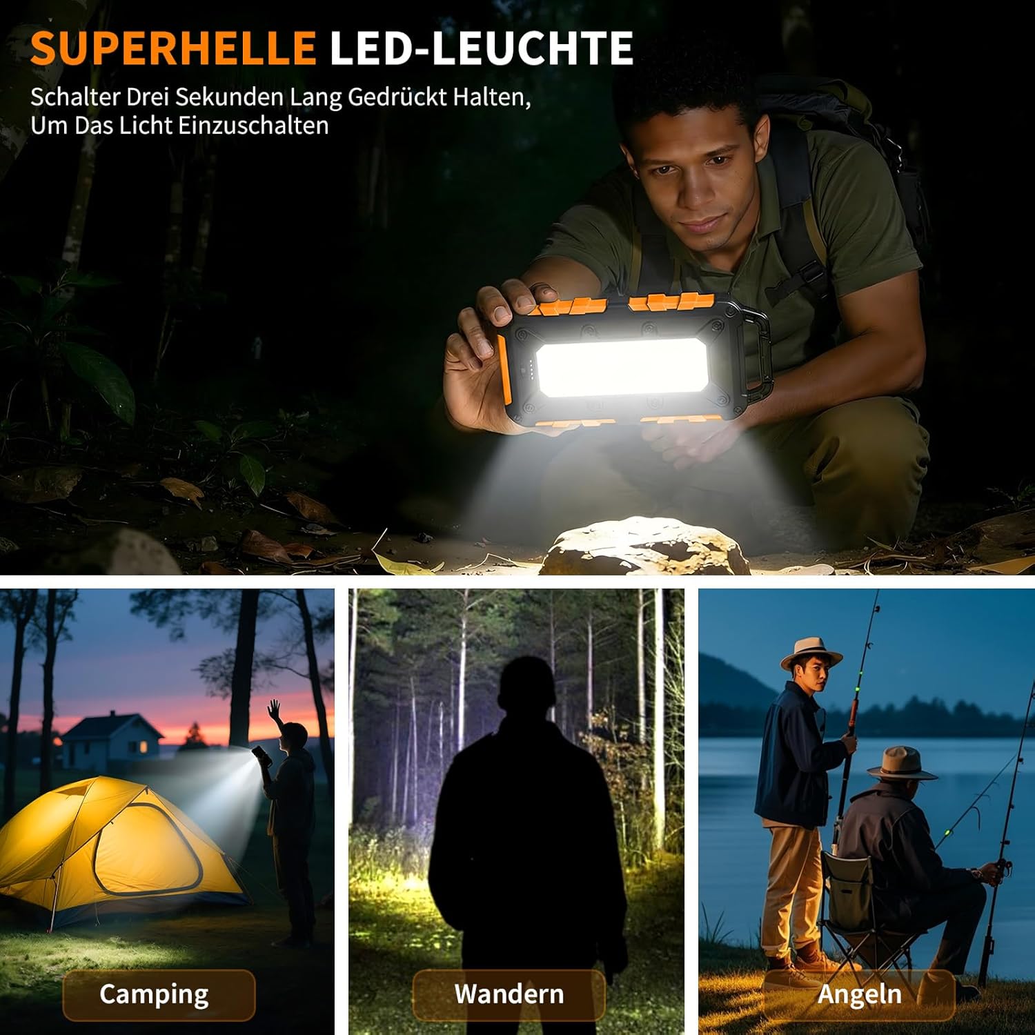 Solar Power Bank 10000 mAh PD 15 W Tragbares Solarladegerät USB C Outdoor Wasserdichter externer Akku mit LED-Licht und 3 Ausgängen für Tablets Smartphones Outdoor Camping Orange – Bild 8