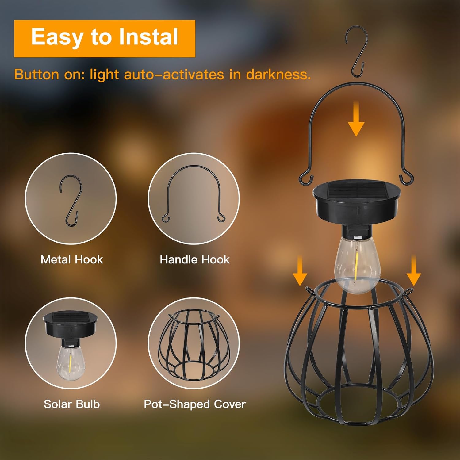 Solarleuchten zum Hängen/Stellen im Freien, 2 Stück – Solarlaternen für den Außenbereich, wetterfest – Solarlaternen mit LED-Glühbirne warmweiß für Gartendekoration, Balkon, Terrassendekoration, Campinglampe – Bild 5