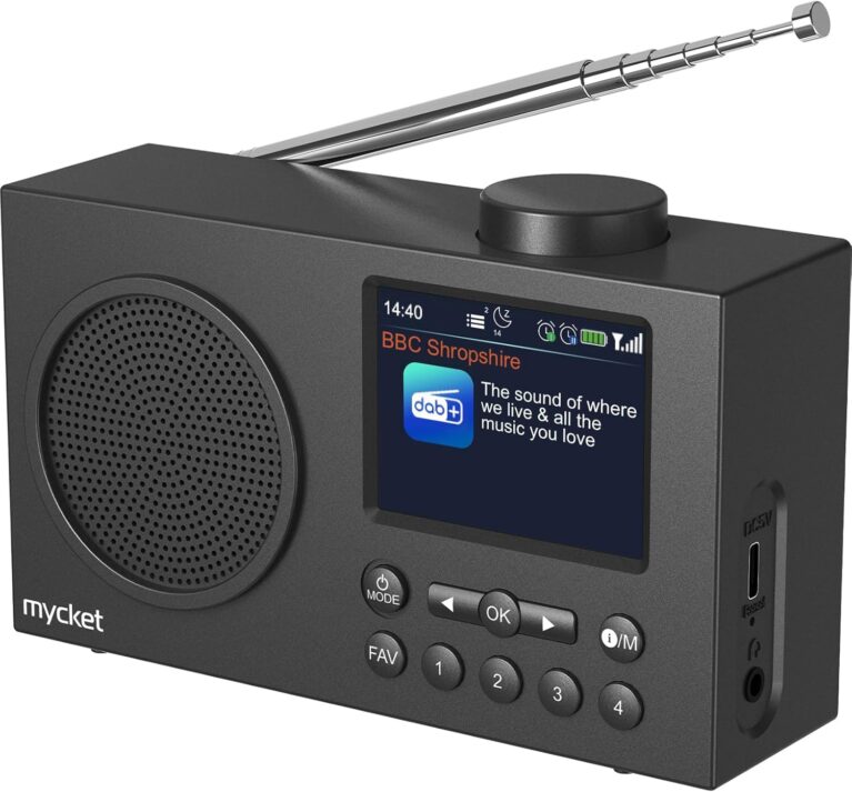 Mycket Tragbares DAB/DAB+-Radio, UKW-Digitalradio mit 2025 neuester Signalempfängertechnologie, wiederaufladbares UKW-Radio mit Bluetooth 5.0, Dual-Wecker, 40 Voreinstellungen, 2,4 Zoll großes Farbdisplay