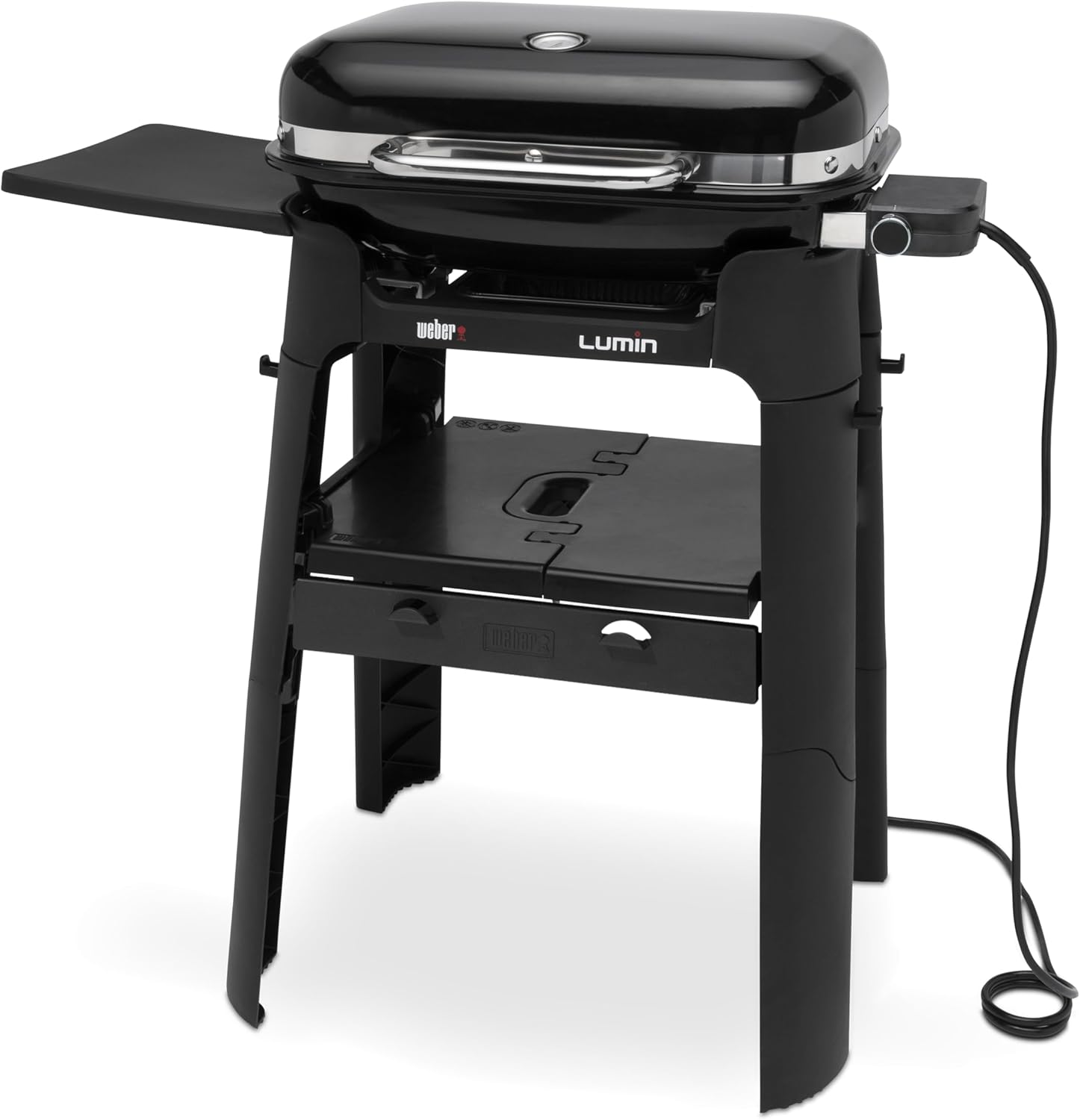 Weber Lumin 92010879 Elektrogrill mit Stand-/Anbraten, Räuchern, Dünsten, Garen und Warmhalten, bis 315 °C, porzellanemaillierte Gusseisenroste, 33 x 49 cm Grillfläche, schwarz