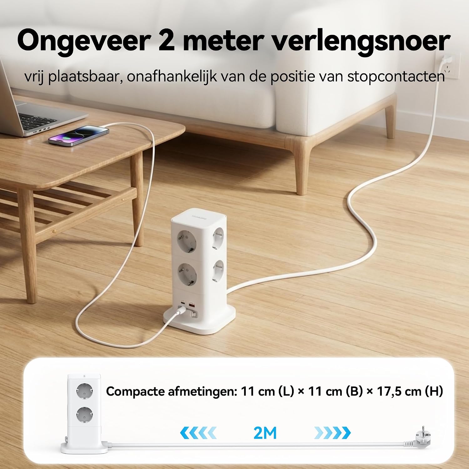 TOPADRE Steckdosenturm 65W Schnellladen mit 70CM einziehbarem Kabel, 11 in 1 Steckdosenleiste Überspannungsschutz, 3680W Mehrfachsteckdose mit Schalter und 2M Verlängerungskabel für Zuhause/Büro – Bild 5