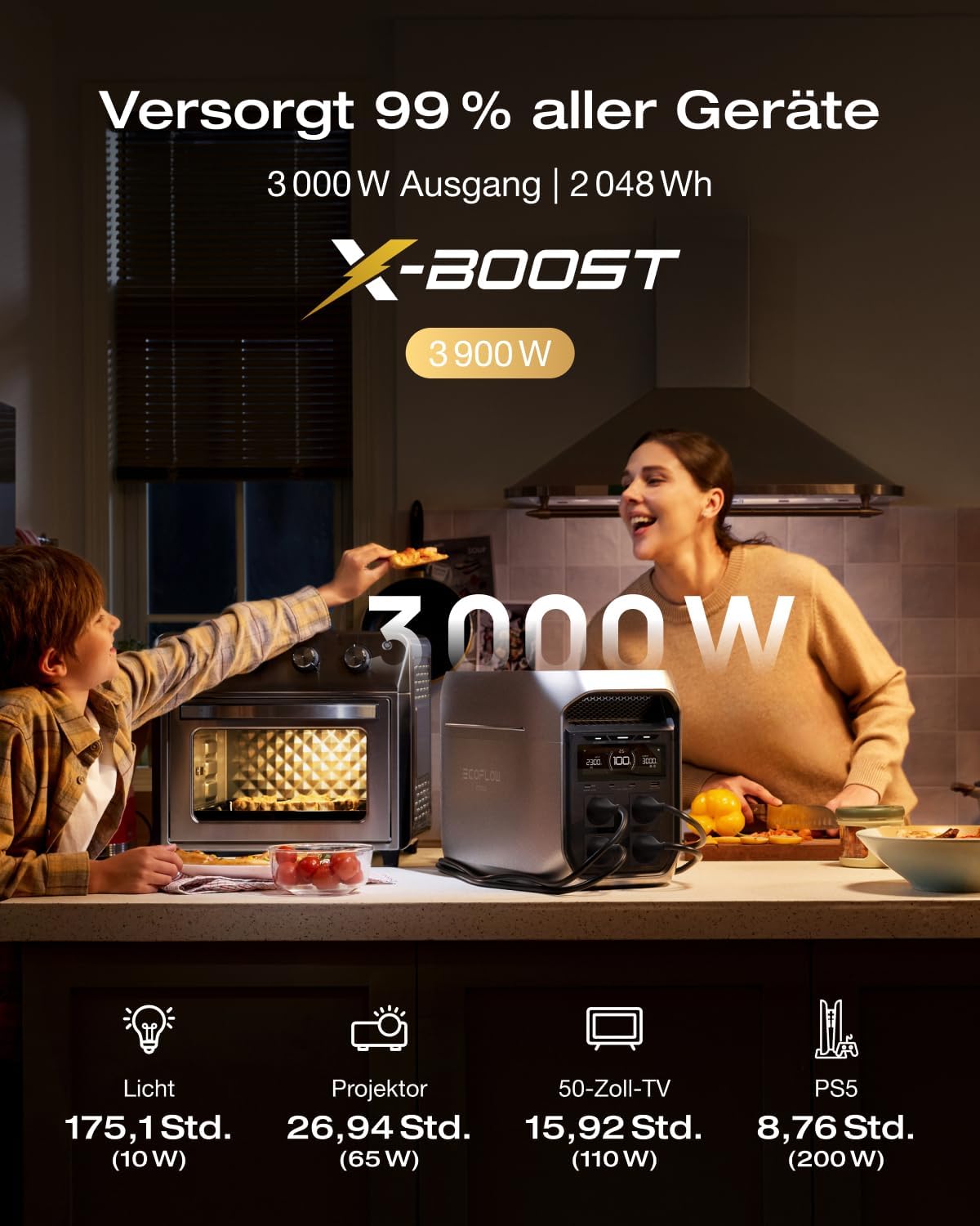 ECOFLOW DELTA 3 Max Plus Tragbares Kraftwerk, 2048 Wh, 0 % MwSt., WiFi-Stream, Mikro-Wechselrichter, 800 W, erweiterbar auf 10 kWh, 3000 W AC-Ausgang, 0–80 % Ladung in 47 Minuten, Solarstrom für Heimcamping – Bild 2