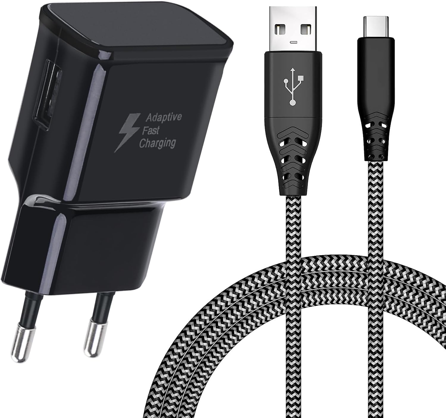 USB Ladegerät mit Nylon Ladekabel, USB C Schnellladekabel 2m für Samsung Galaxy S23 S22 S21 S20 FE S10 S9 S8 Plus A56 A55 A54 A53 A34 A16 A15 A14 A13 Z Fold3, Typ C Handy Schnellladegerät Netzteil
