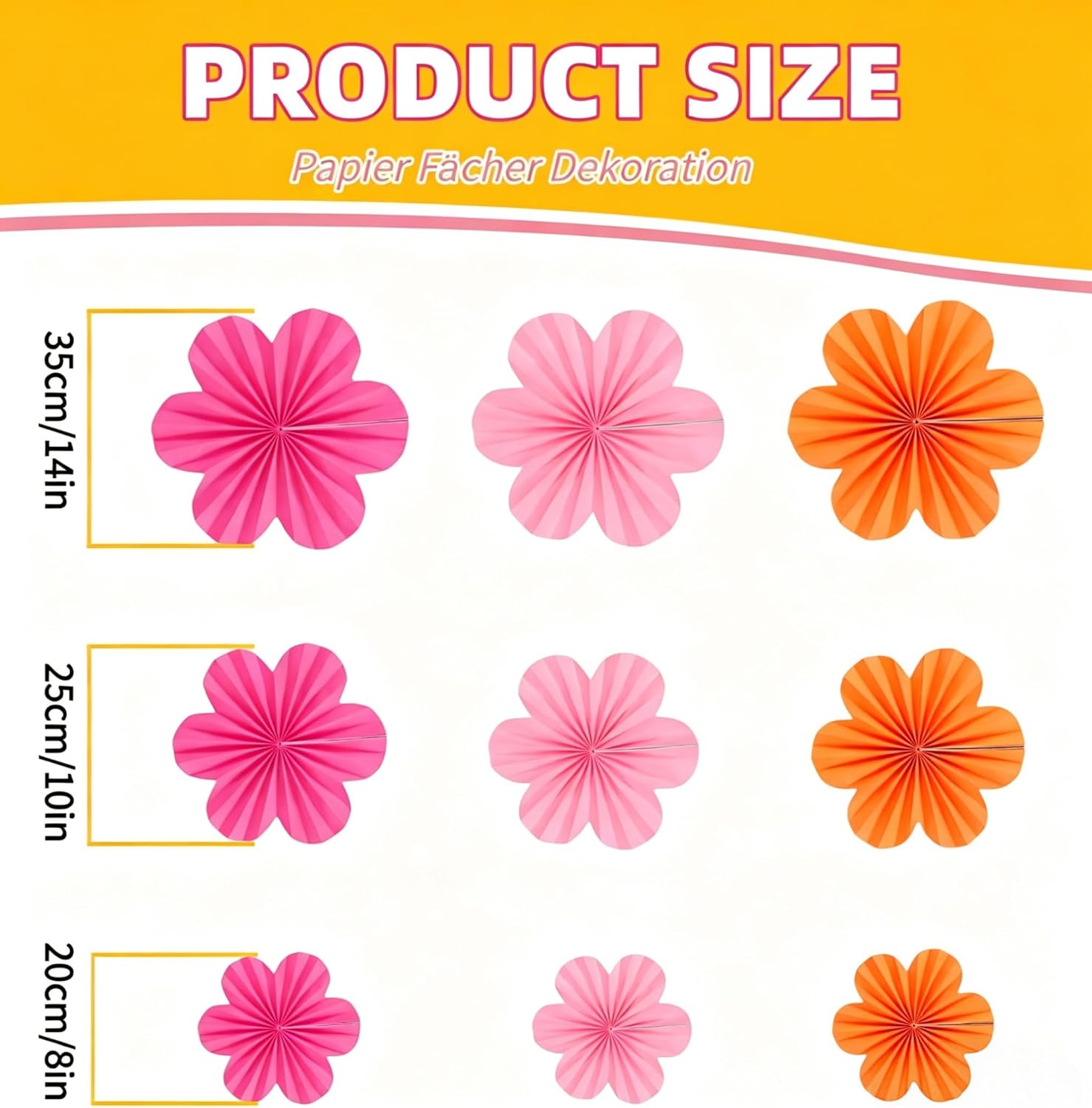9 Stück Papierfächer Dekoration Papierblumen zum Aufhängen Rosa Blumen Papier Party Deko Set für Hochzeit Geburtstag Tischdeko Klassenzimmer Babyparty Fasching Deko – Bild 2