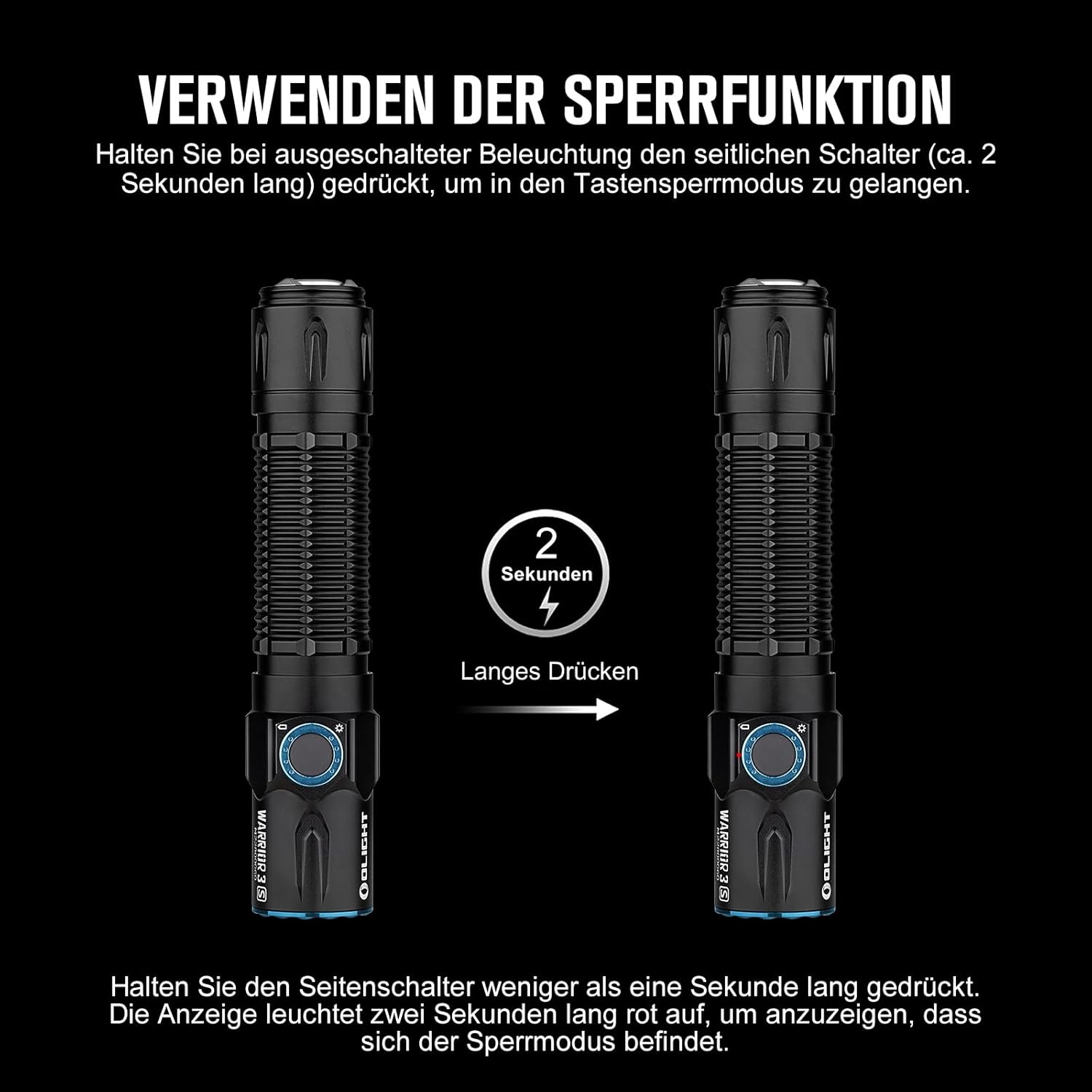 OLIGHT Warrior 3S Taktische Taschenlampe, 2300 Lumen, extrem hell mit 5 Modi, USB wiederaufladbar, mit Abstandssensor, IPX8 wasserdicht, für Camping, Wandern, Überleben und Suche (schwarz) – Bild 5