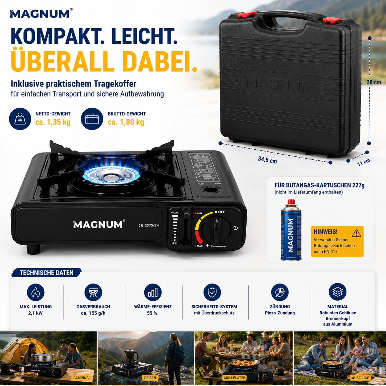 MAGNUM Gaskocher mit 4 x Gaskartuschen – Campingkocher mit Gaskartuschen – Gaskocher Camping – Bild 6