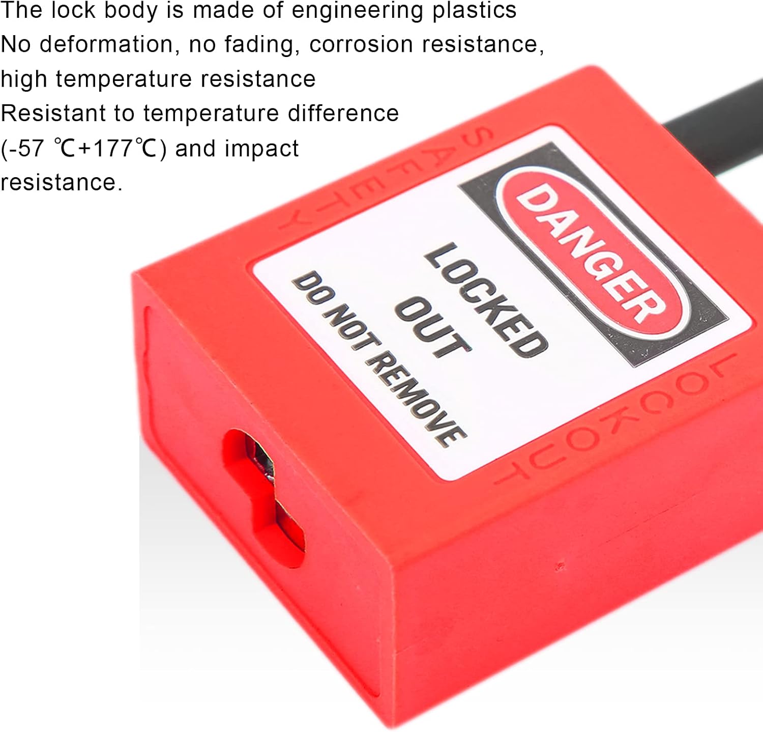 10 Sätze 38-mm-Nylon-Industrie-Nylon-Vorhängeschloss, staubdichtes Vorhängeschloss, staubdichte technische Isolierung, Sicherheitswerkzeug für Fabriken, gelb (rot) – Bild 5