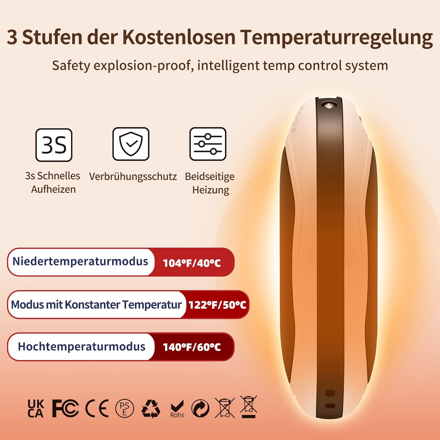 Elektrische Handwärmer, 2er-Set, 10.000 mAh, Taschenwärmer, wiederverwendbar mit Digitalanzeige, Handwärmer, USB wiederaufladbare Powerbank, Wintergeschenk für Frauen und Kinder (Schwarz & Silber) – Bild 3