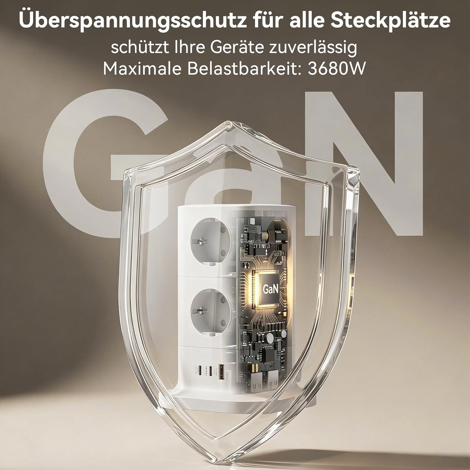 Steckdosenturm mit USB C, 11 in 1 Steckdosenleiste mit 30 W Schnelllade-Überspannungsschutz, 3680 W Mehrfachsteckdose Power Cube mit Schalter und 2 m Verlängerungskabel für Zuhause/Büro/Reisen – Bild 8