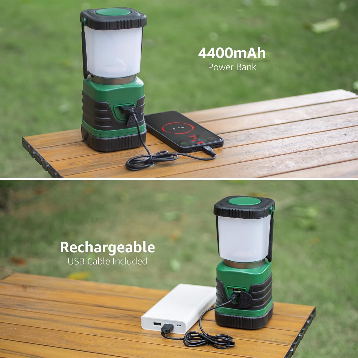 LE Tragbare LED-Campinglaterne, superheller 4400 mAh batteriebetriebener Suchscheinwerfer mit Aufhänger und Haken, 4 Helligkeitsstufen, dimmbares Notlicht für Stromausfälle, Wandern, Camping, Notfälle, Pannen und mehr – Bild 5