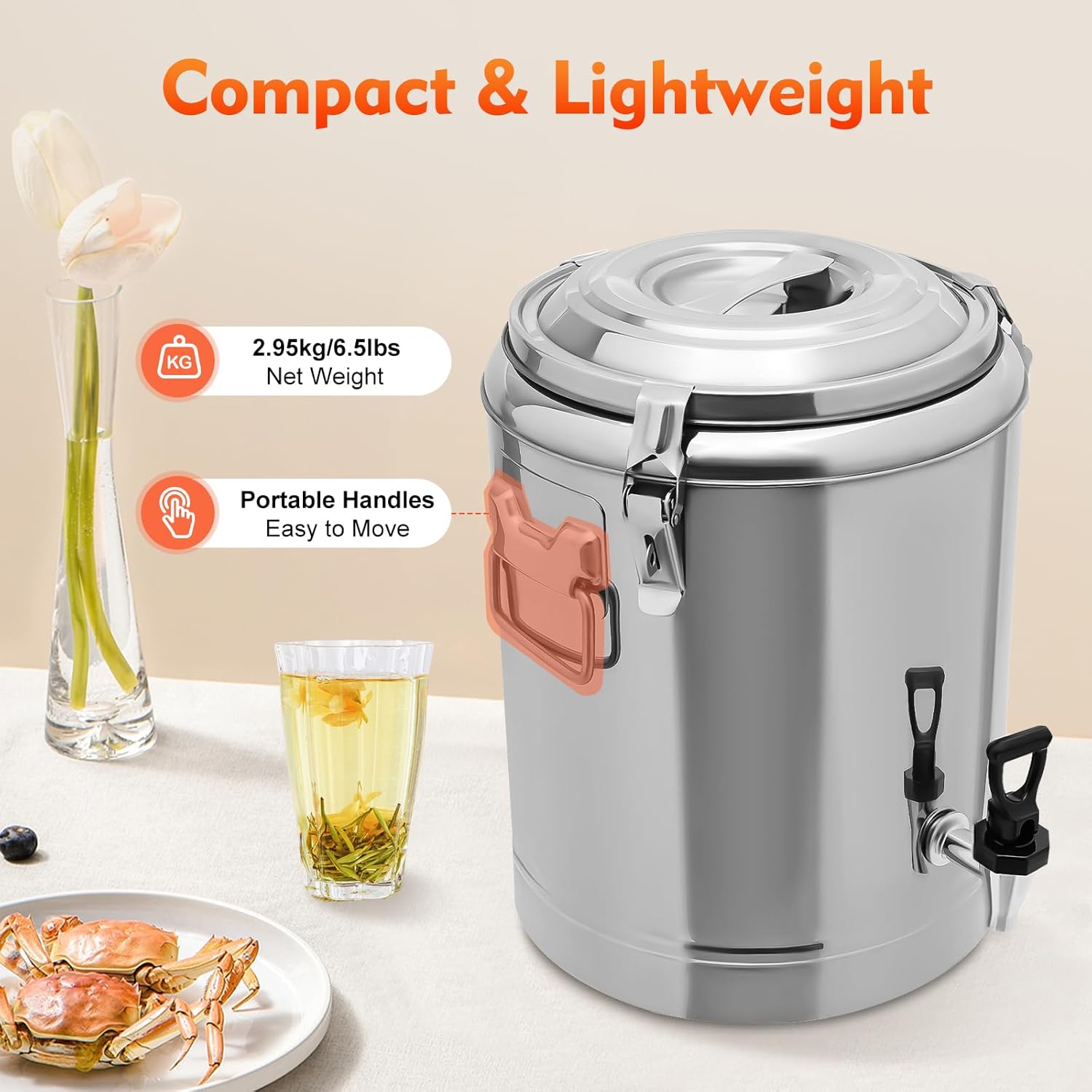 20L/40L Thermo-Lebensmittelbehälter, Isoliereimer mit Deckel, Edelstahl-Isolierkanne, für Kaffee, Tee oder Glühwein, hält Lebensmittel 12 Stunden heiß & 24 Stunden kalt (20 L mit Zapfhahn) – Bild 6