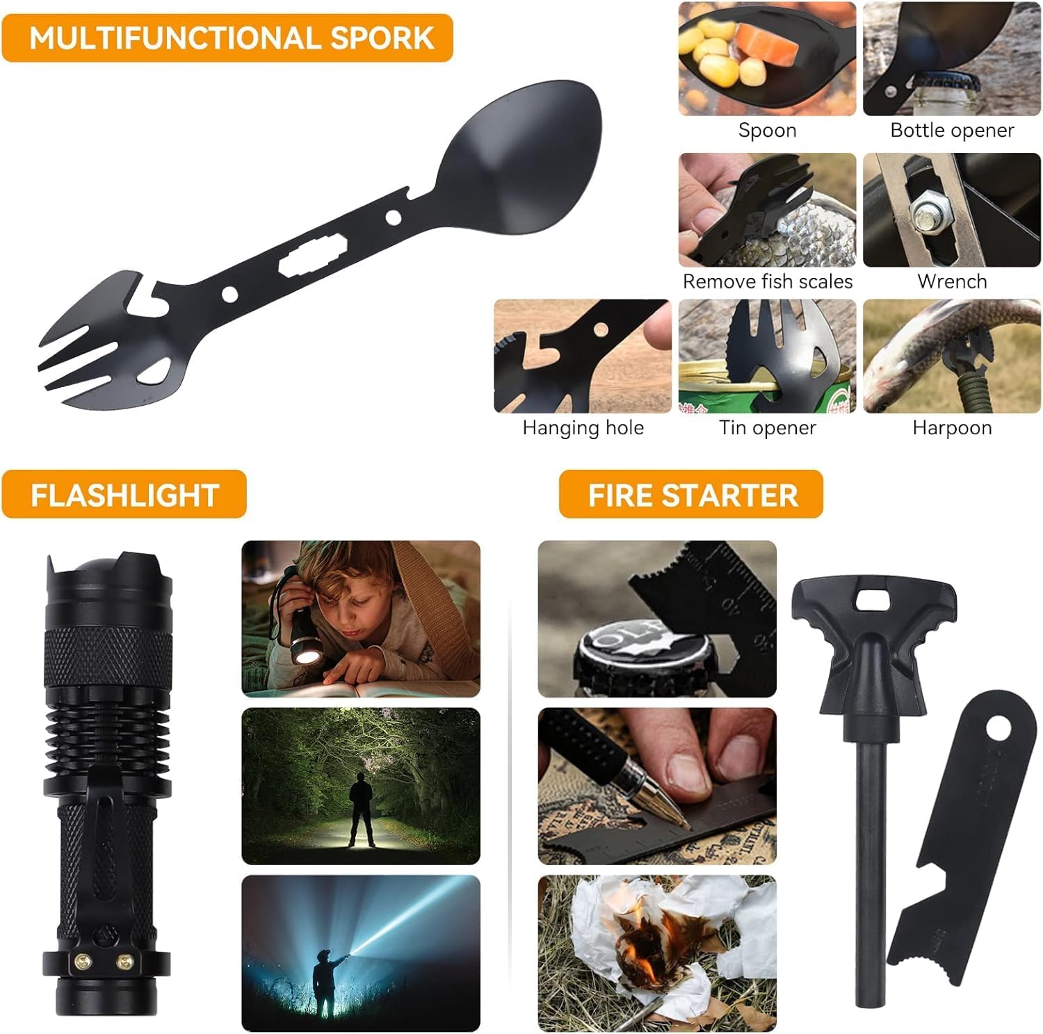 Survival Kit 18 in 1, Professionelles Notfallset Outdoor Home, Premium Set Messer Outdoor-Ausrüstung, Survival-Ausrüstung für Camping, Bushcraft, Wandern, Jagd, Abenteuer, Männer, Väter – Bild 5