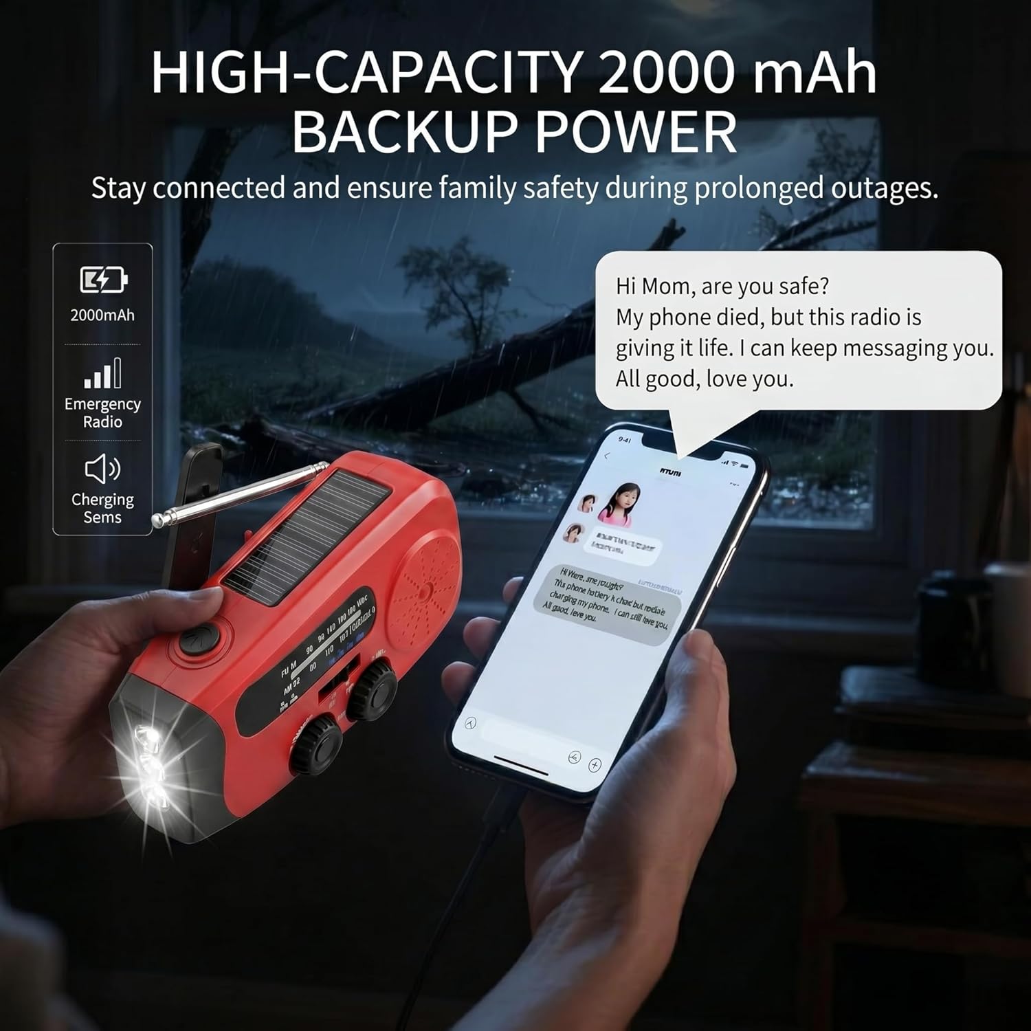 Notfallradio mit Solar & Kurbel, 3 x LED-Taschenlampe, 2000 mAh Powerbank, AM/FM/Wetter, USB-C, SOS-Alarm – Tragbares Survival-Set für Camping, Outdoor, Stromausfall – Bild 6