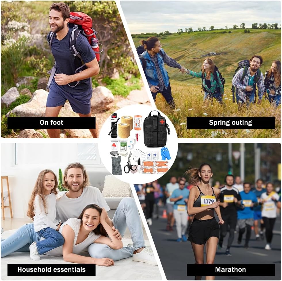 Erste-Hilfe-Set Outdoor Militär, 61 Teile Erste-Hilfe-Set Militär, Ifak gefüllt, Notfallset, Survival-Set für Outdoor-Camping, Jagd, Wandern, Zuhause, Auto, Klettern, Abenteuer (schwarz) – Bild 7