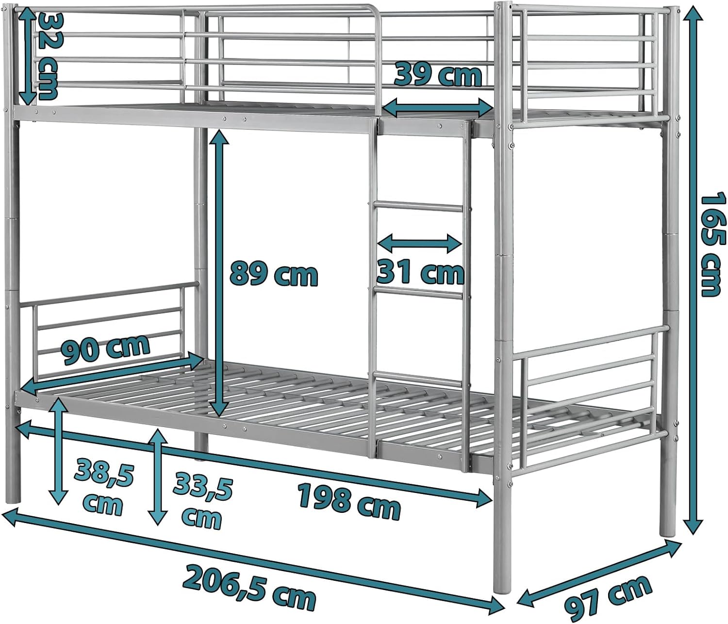Etagenbett BB Sport, Etagenbett aus Metall, Liegefläche 90 x 200 cm, teilbar in zwei Einzelbetten – Bild 3