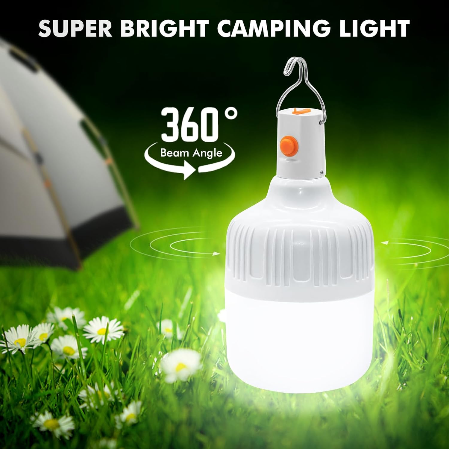 Ledeak 2 Stück LED-Campinglampe, wiederaufladbar, Zeltleuchte, Arbeitslampe mit Aufhängung und USB-Kabel, batteriebetrieben, wiederaufladbar, tragbar, 500 Lumen, Zeltleuchte für Camping, Terrasse, Garten, Grill – Bild 2